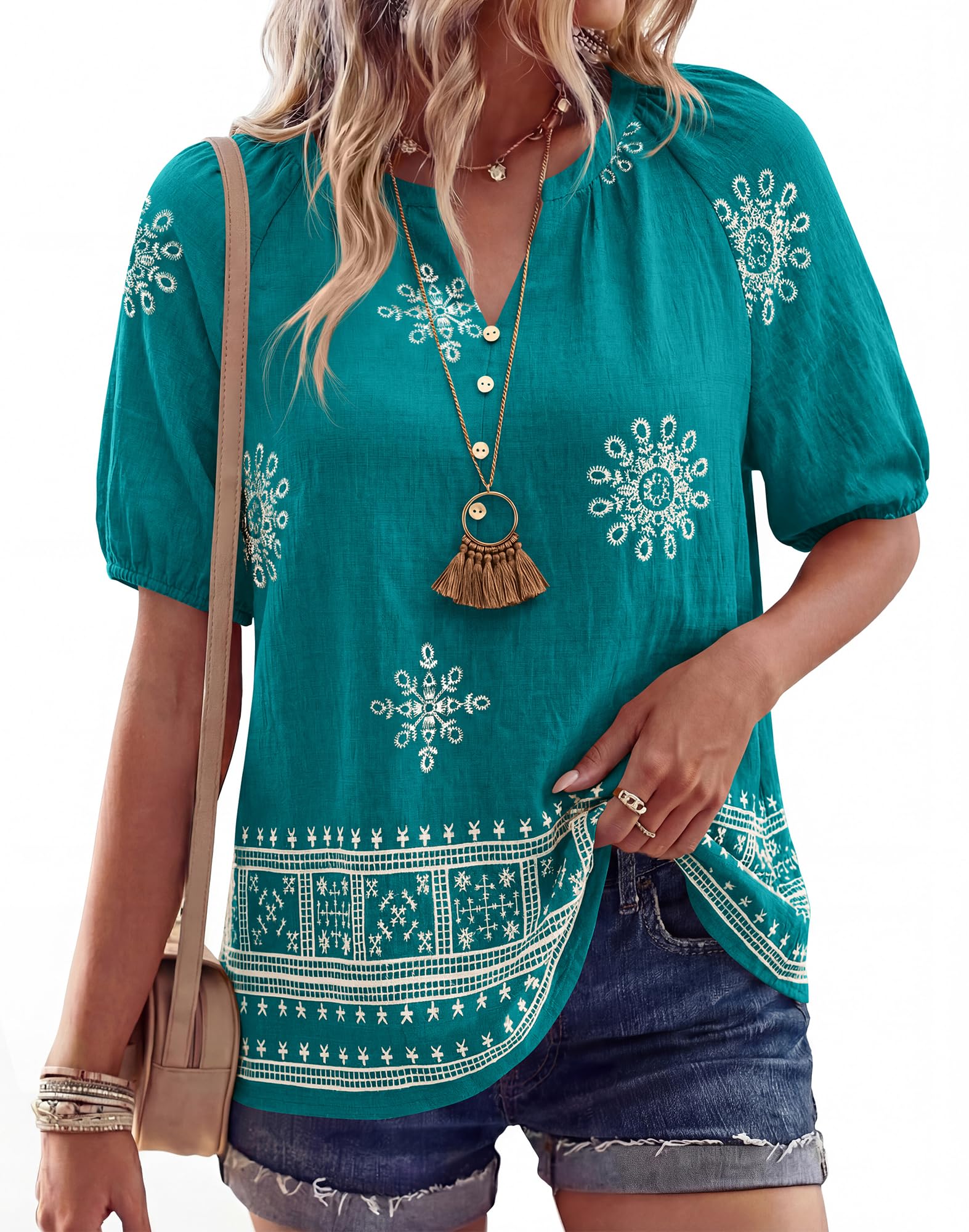 Womens V Neck Short Sleeve Floral Print Shirt