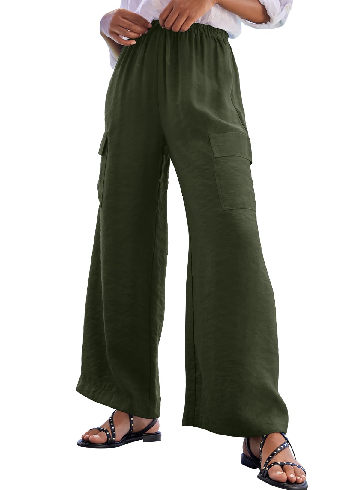 Women's Flowy Wide Leg Pants Drawstring Elastic Waist Loose Trousers with Pockets（BUY 2 FREE SHIPPING）