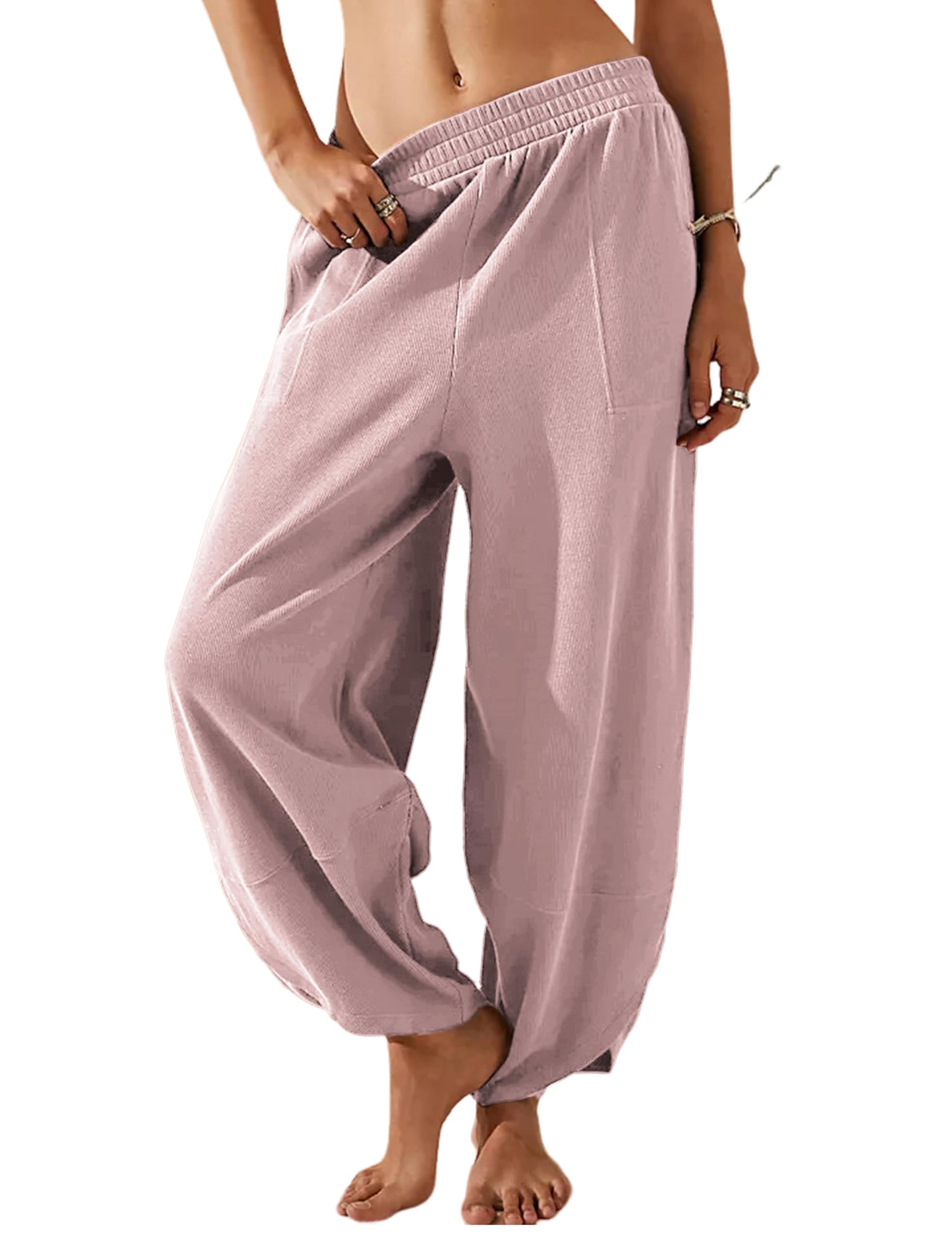 Womens Cotton Elastic Waisted Loose Palazzo Harem Pants(Buy 2 Free Shipping)