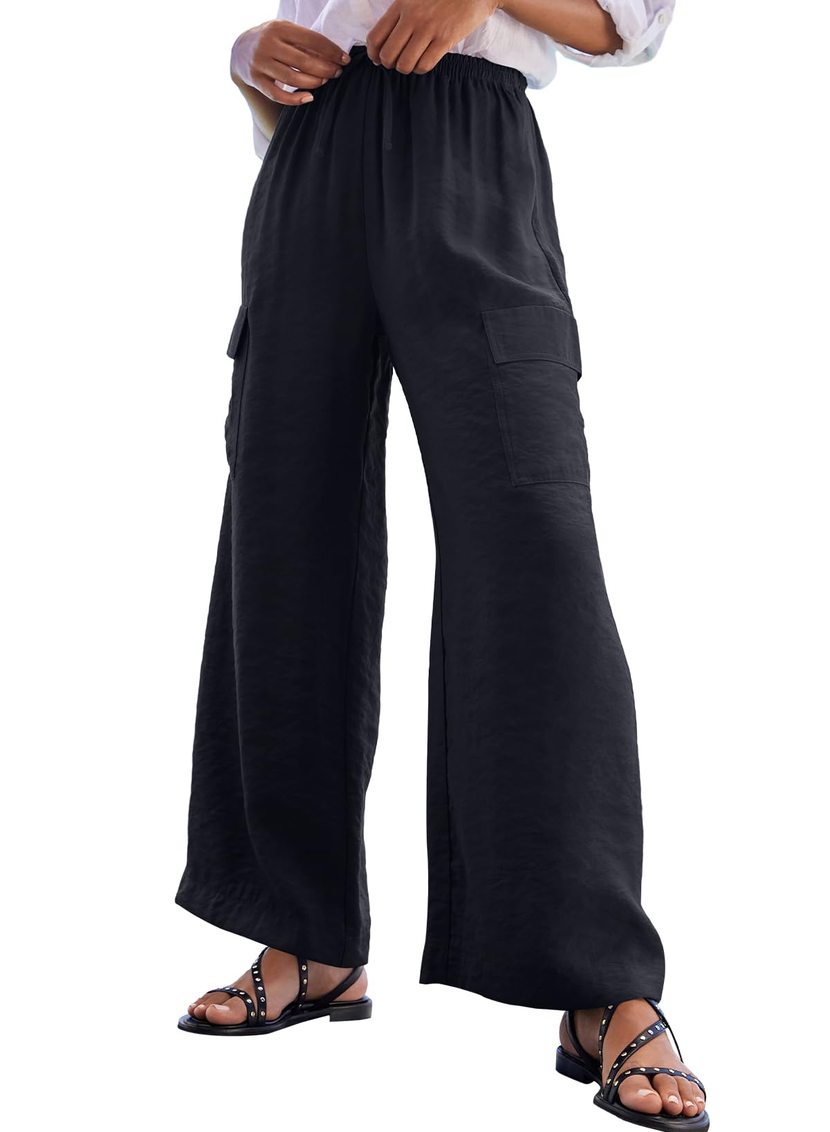 Women's Flowy Wide Leg Pants Drawstring Elastic Waist Loose Trousers with Pockets（BUY 2 FREE SHIPPING）