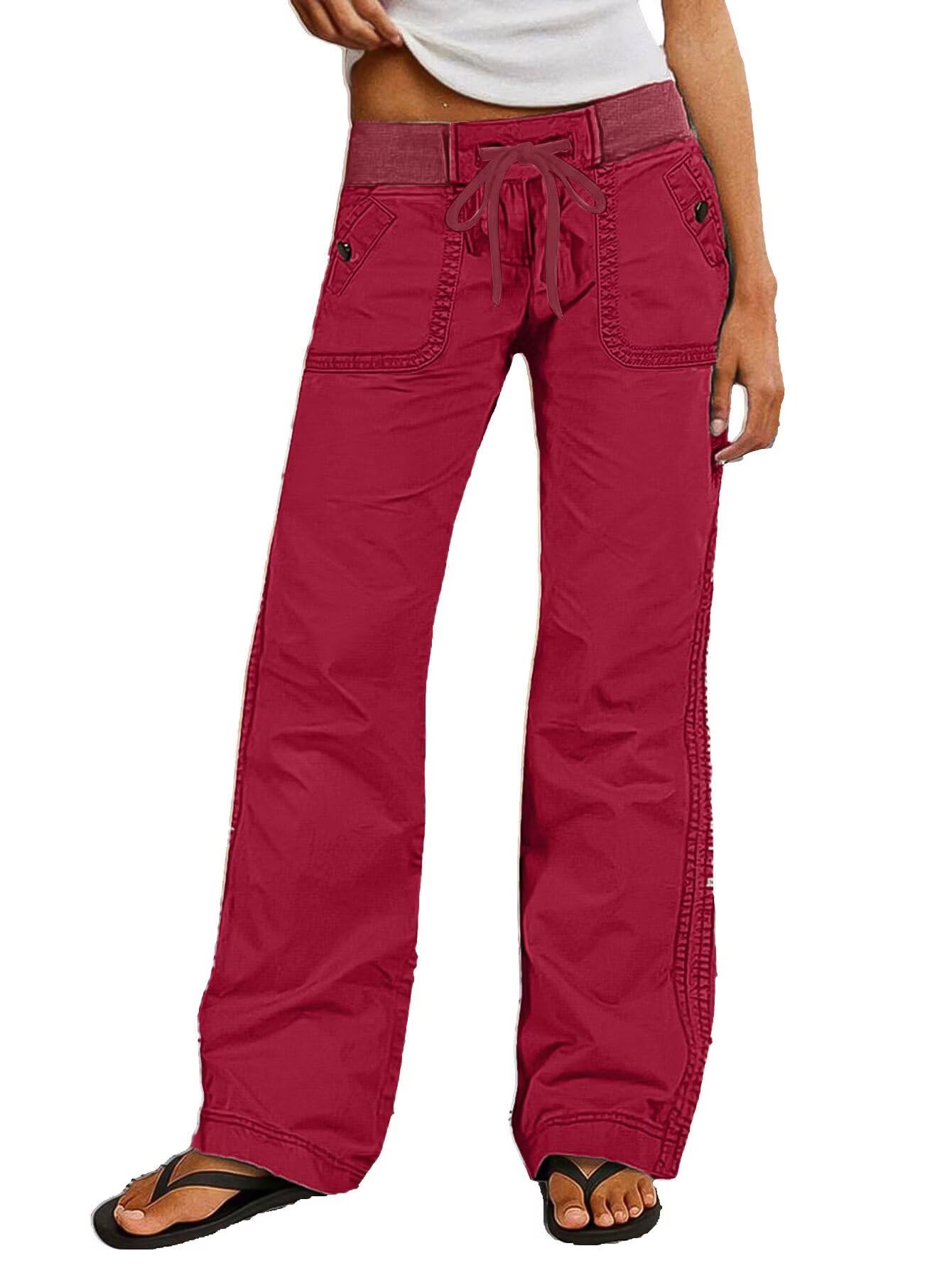 Women Drawstring Waist Mid Rise Seam Detail Straight Leg Pants