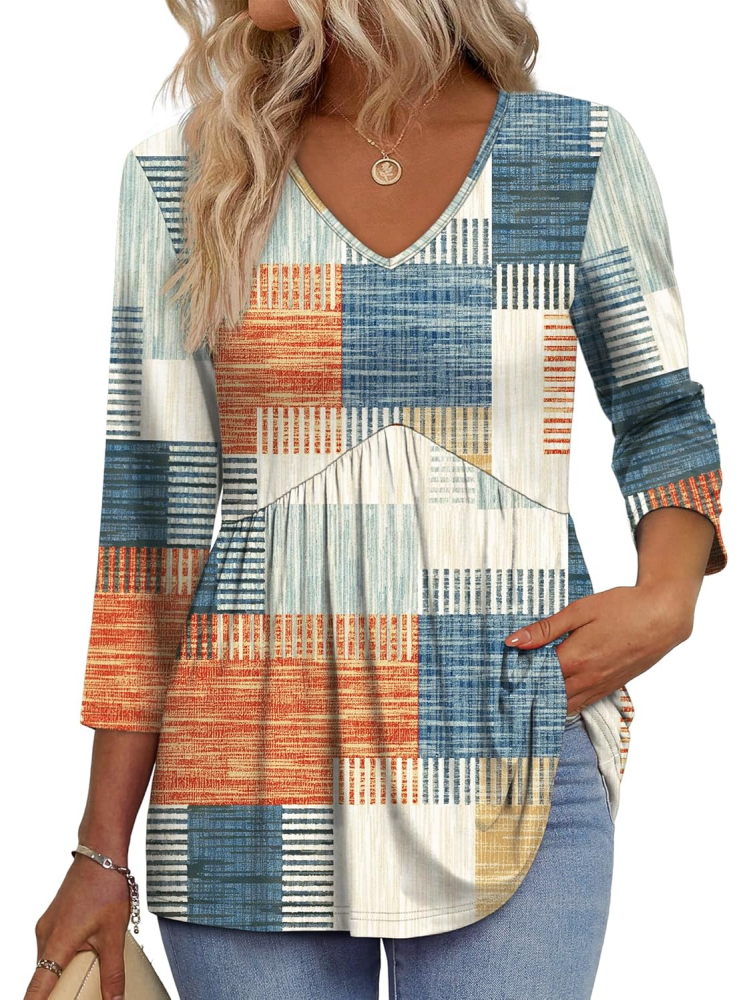 Women's V-Neck 3/4 Sleeve Babydoll Tunic Tops (BUY 2 FREE SHIPPING)