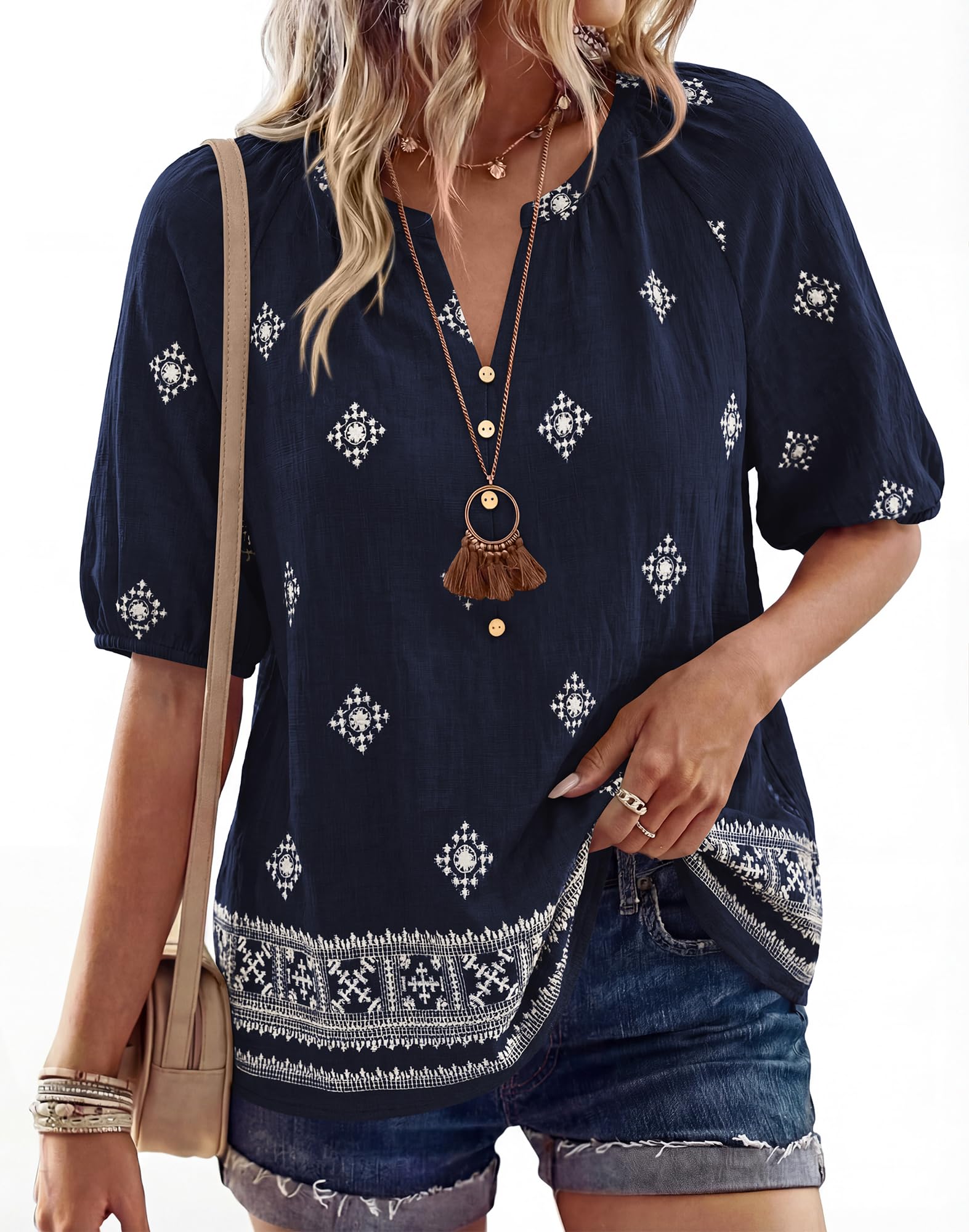 Womens V Neck Short Sleeve Floral Print Shirt