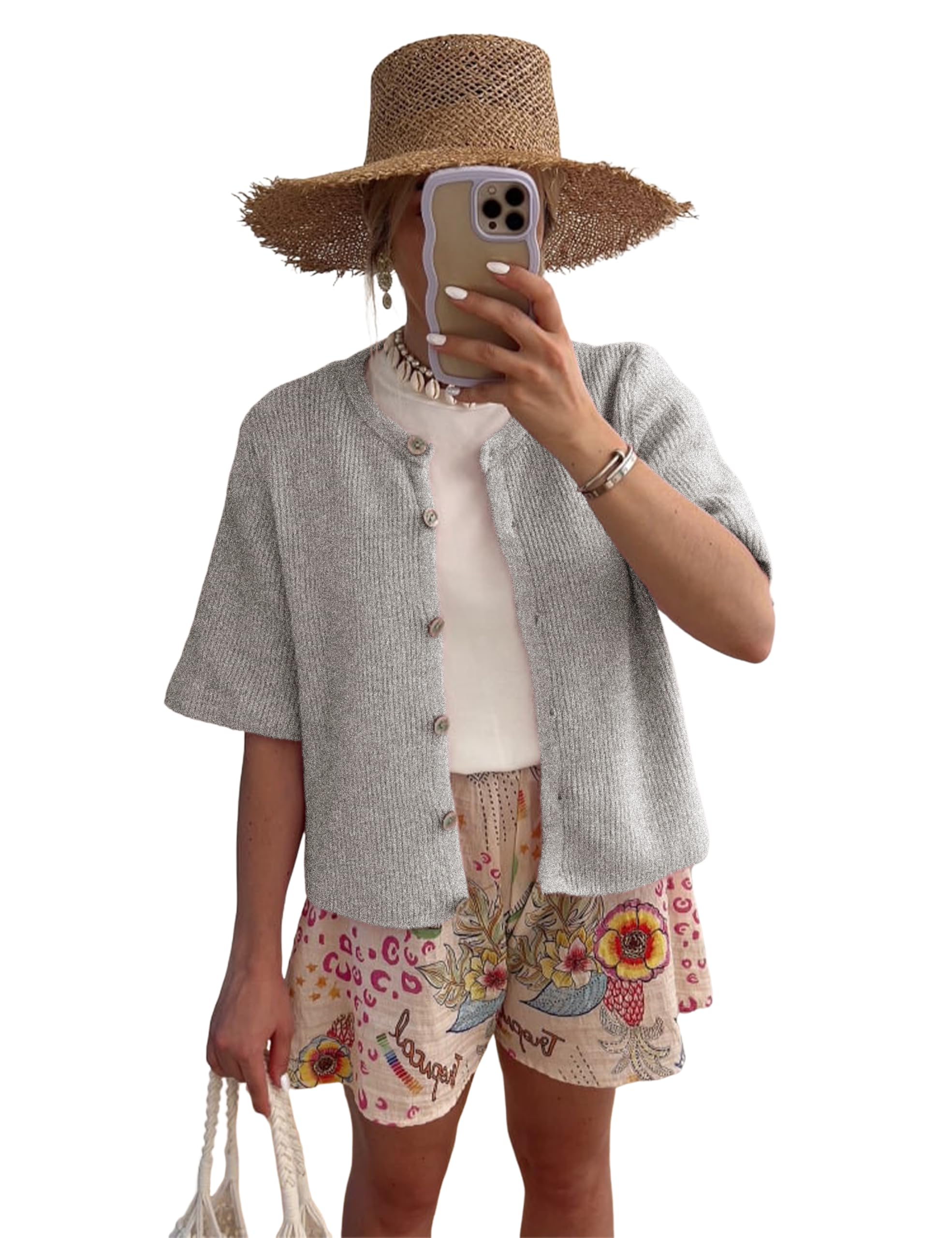 Women's Lightweight Cardigan Short Sleeve Button-Down Cardigan Sweater