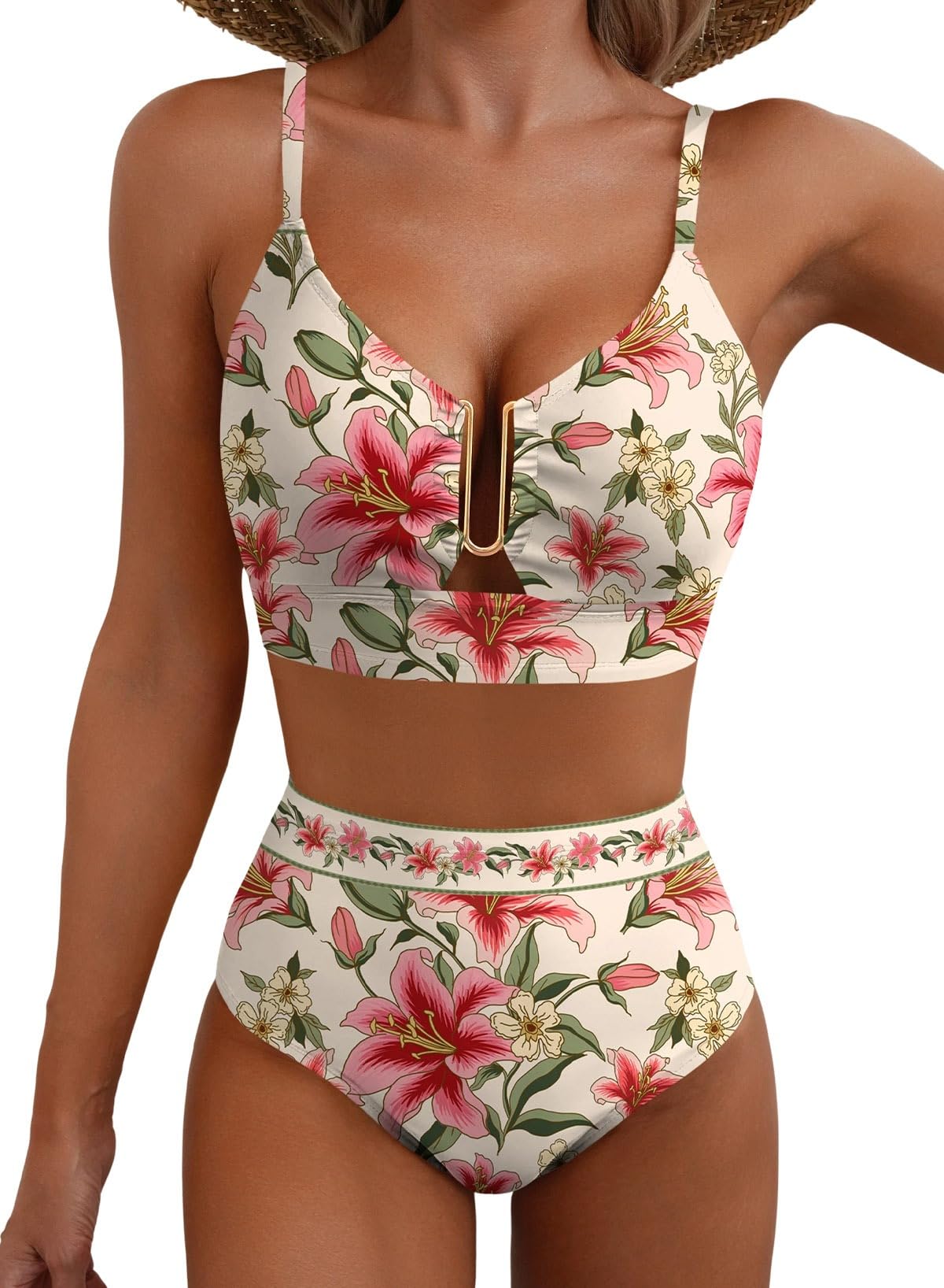 Womens Floral Print 2 Piece High Waisted U Wire Bikini Set 