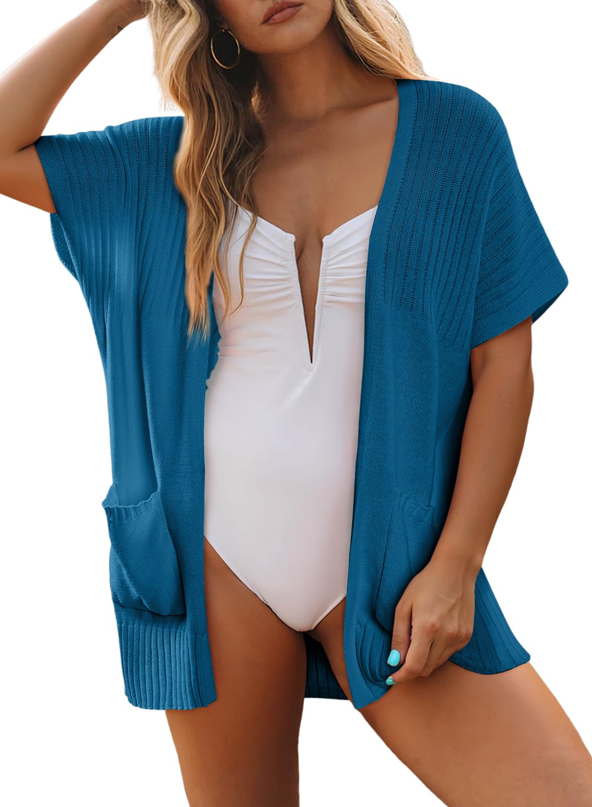 2025 New Women's Short Sleeve Pleated Lightweight Open Front Cardigan(BUY 2 FREE SHIPPING)