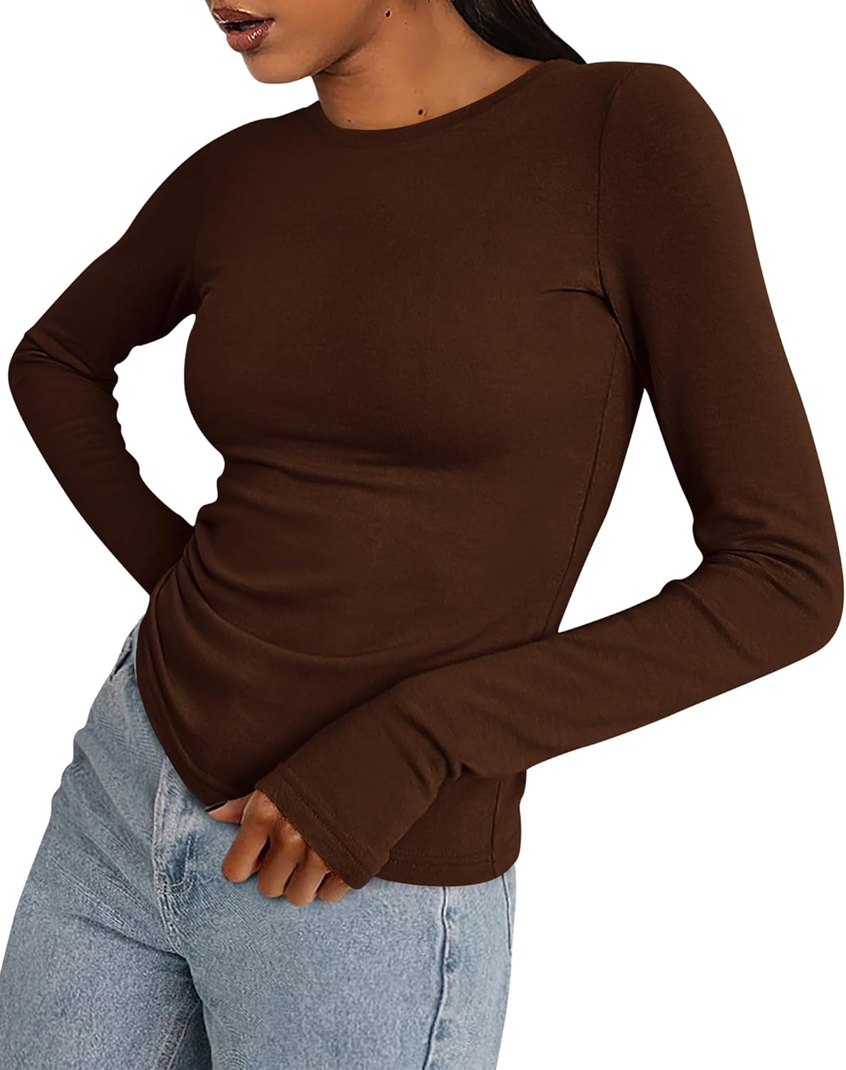 Womens Long Sleeve Shirts Stretchy Slim Fit Going Out Top with Thumb Holes