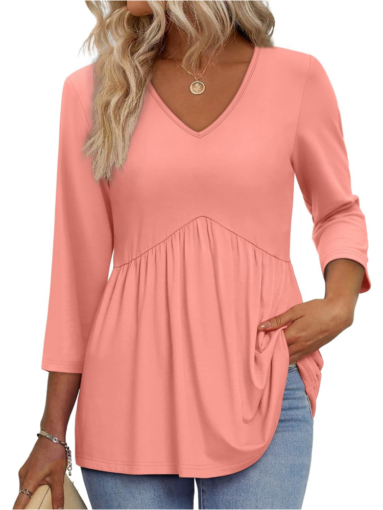 Women's V-Neck 3/4 Sleeve Babydoll Tunic Tops (BUY 2 FREE SHIPPING)
