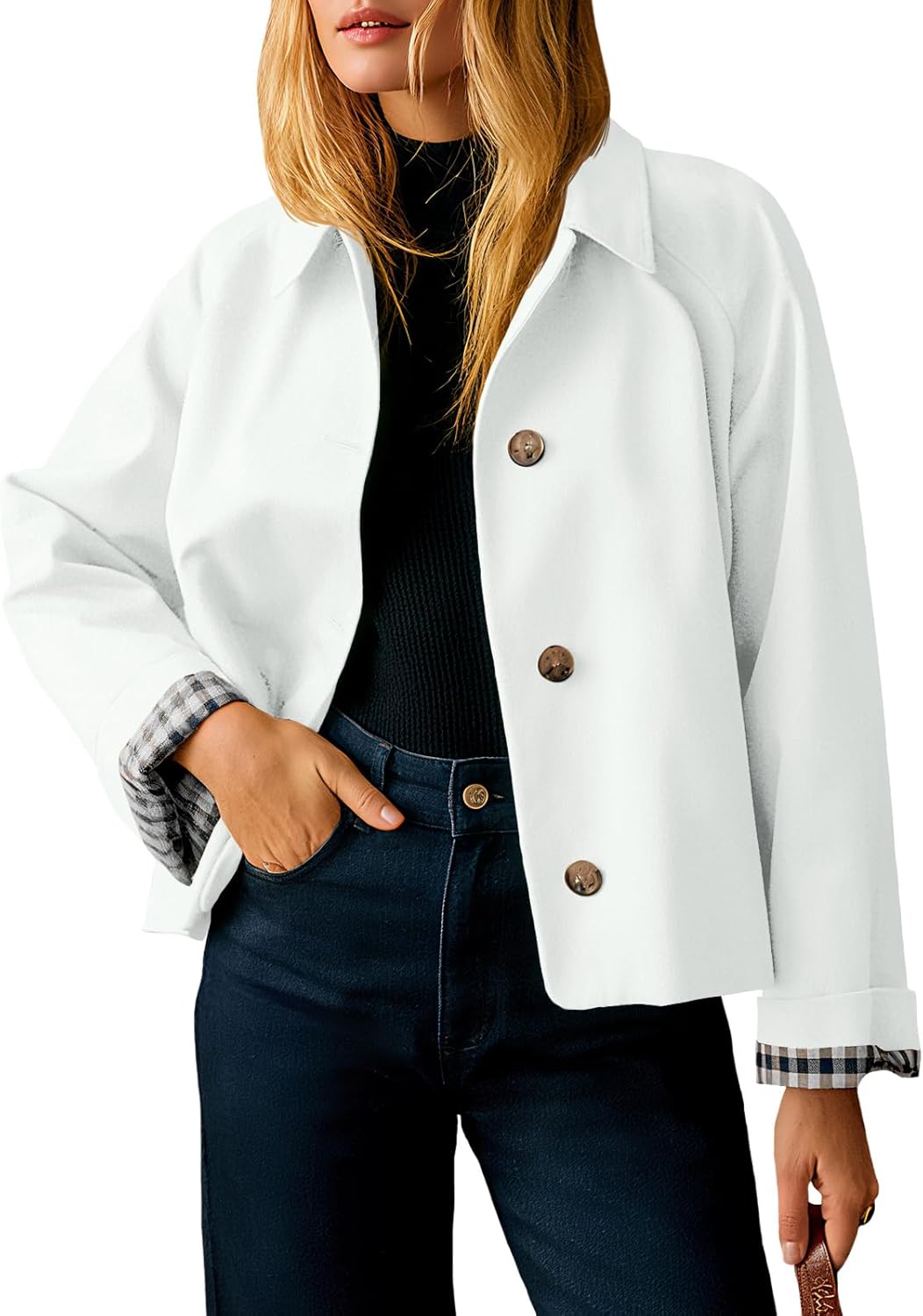 Womens Cropped Trench Coat Lightweight Single Breasted Jacket