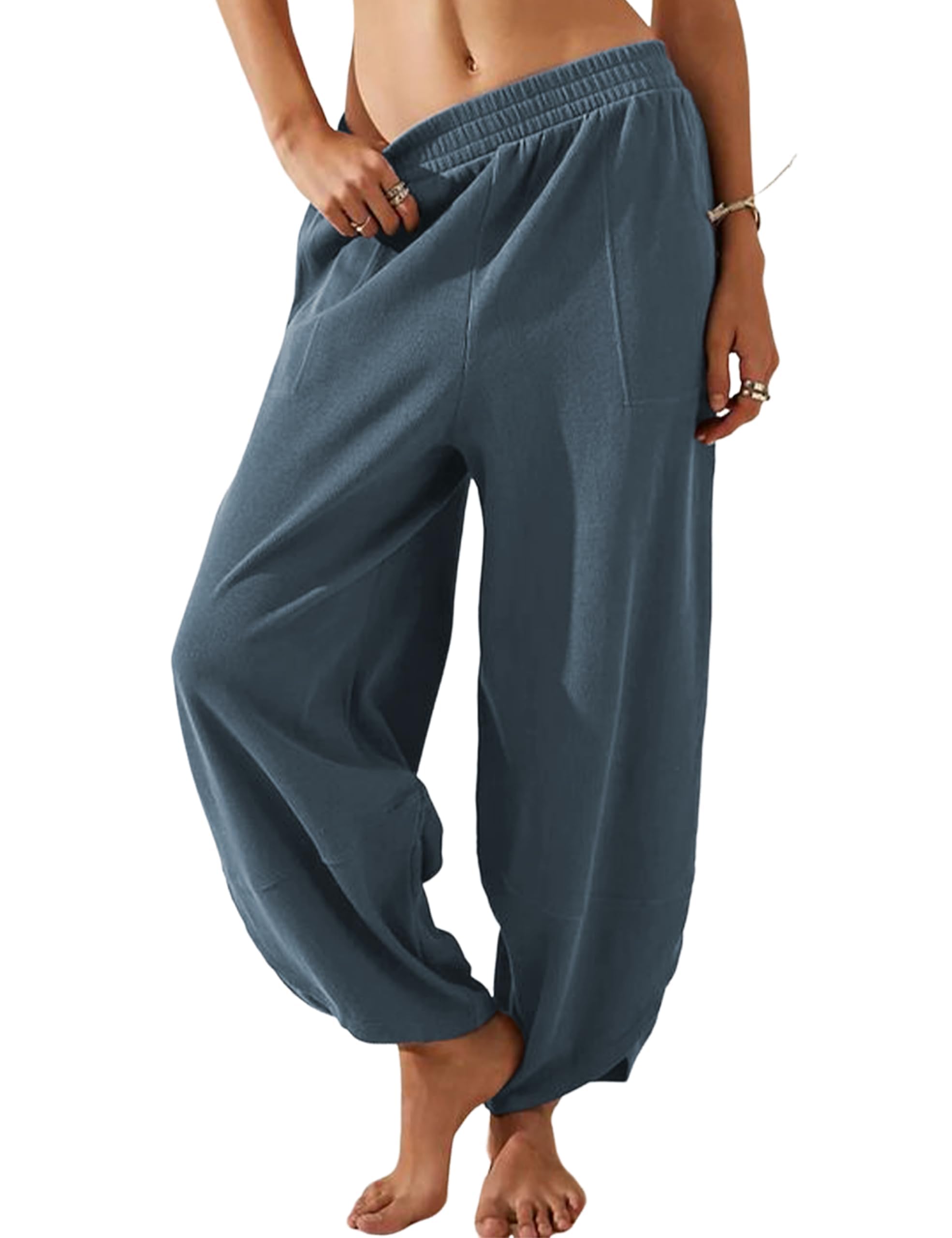 Womens Cotton Elastic Waisted Loose Palazzo Harem Pants(Buy 2 Free Shipping)