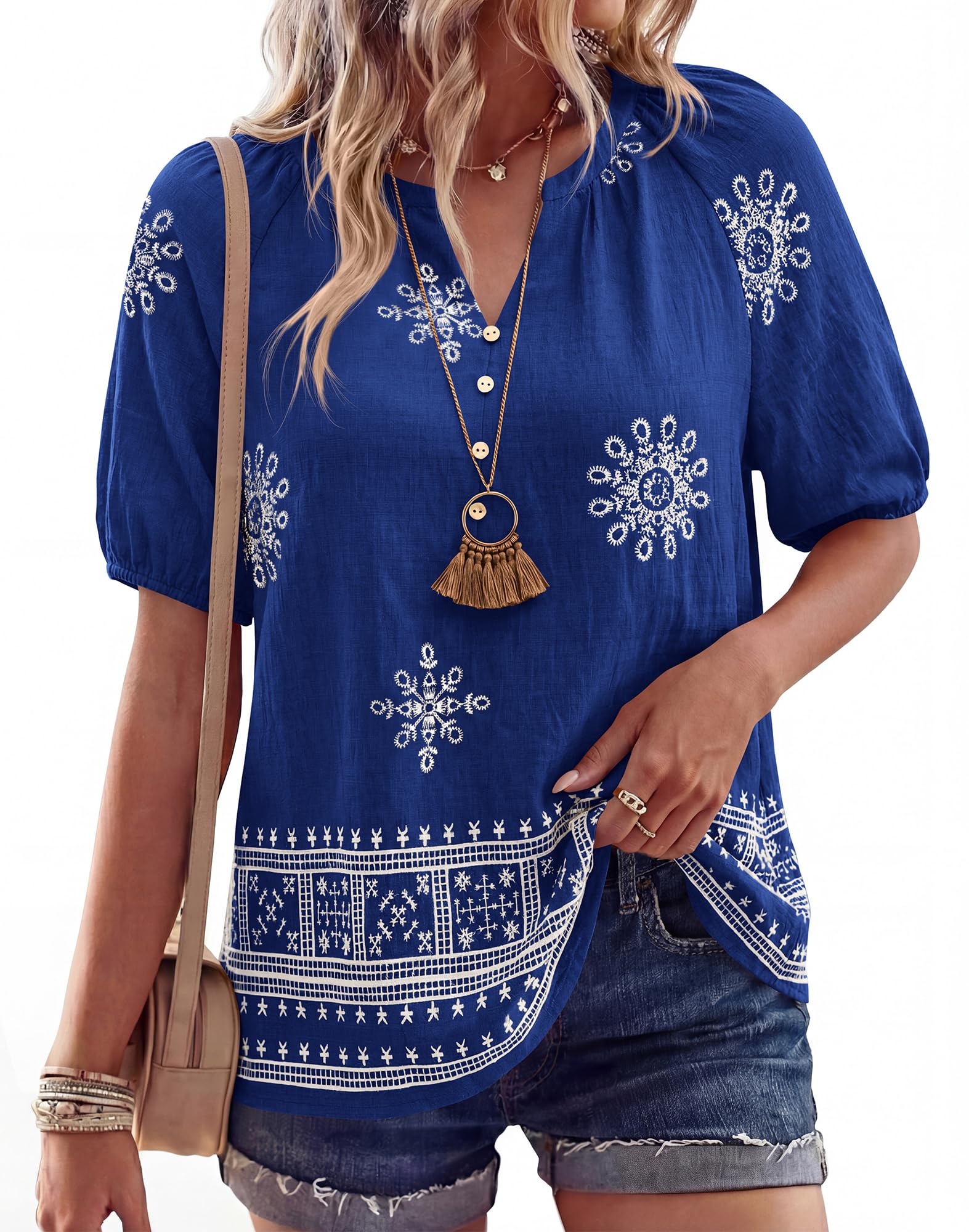 Womens V Neck Short Sleeve Floral Print Shirt