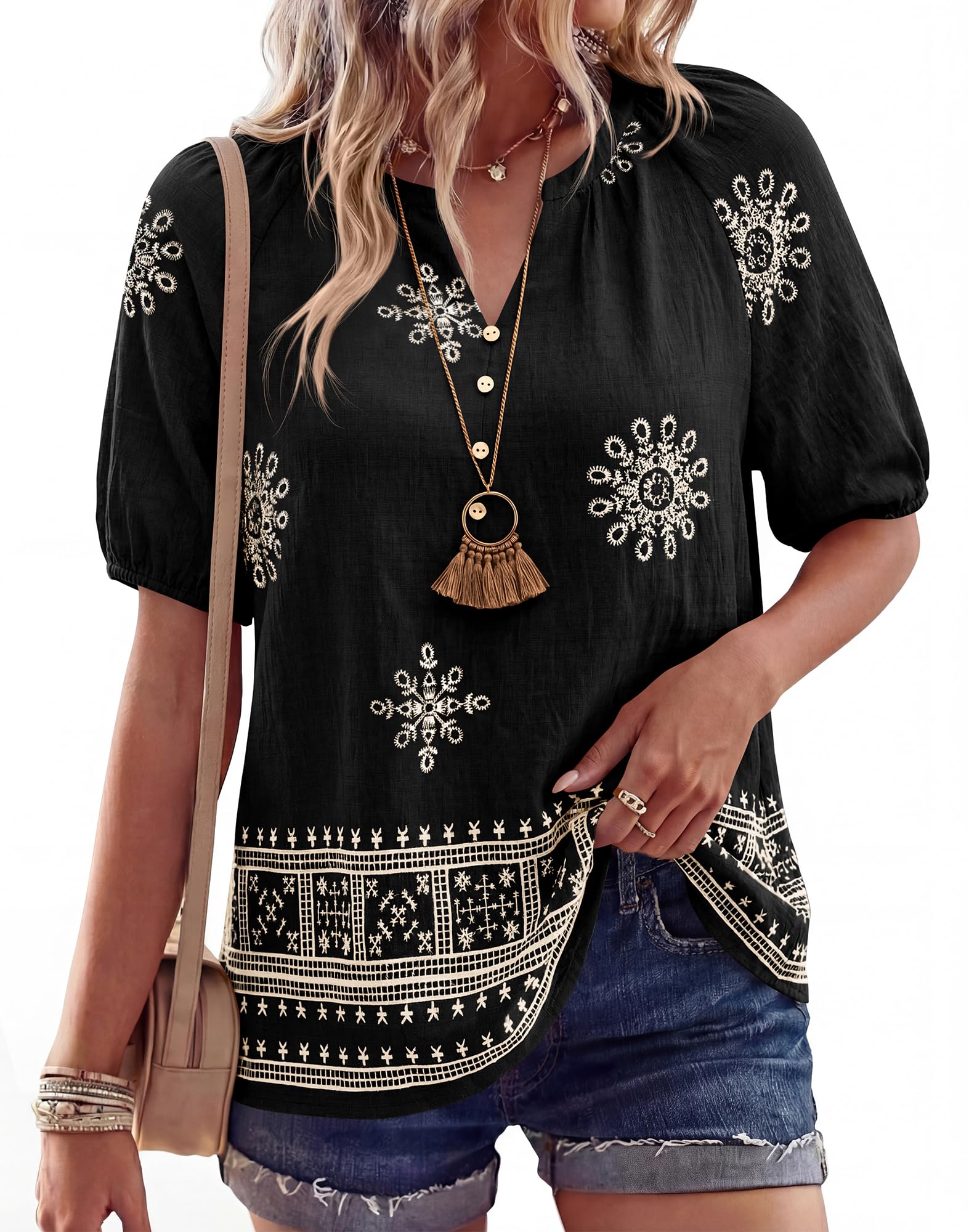 Womens V Neck Short Sleeve Floral Print Shirt