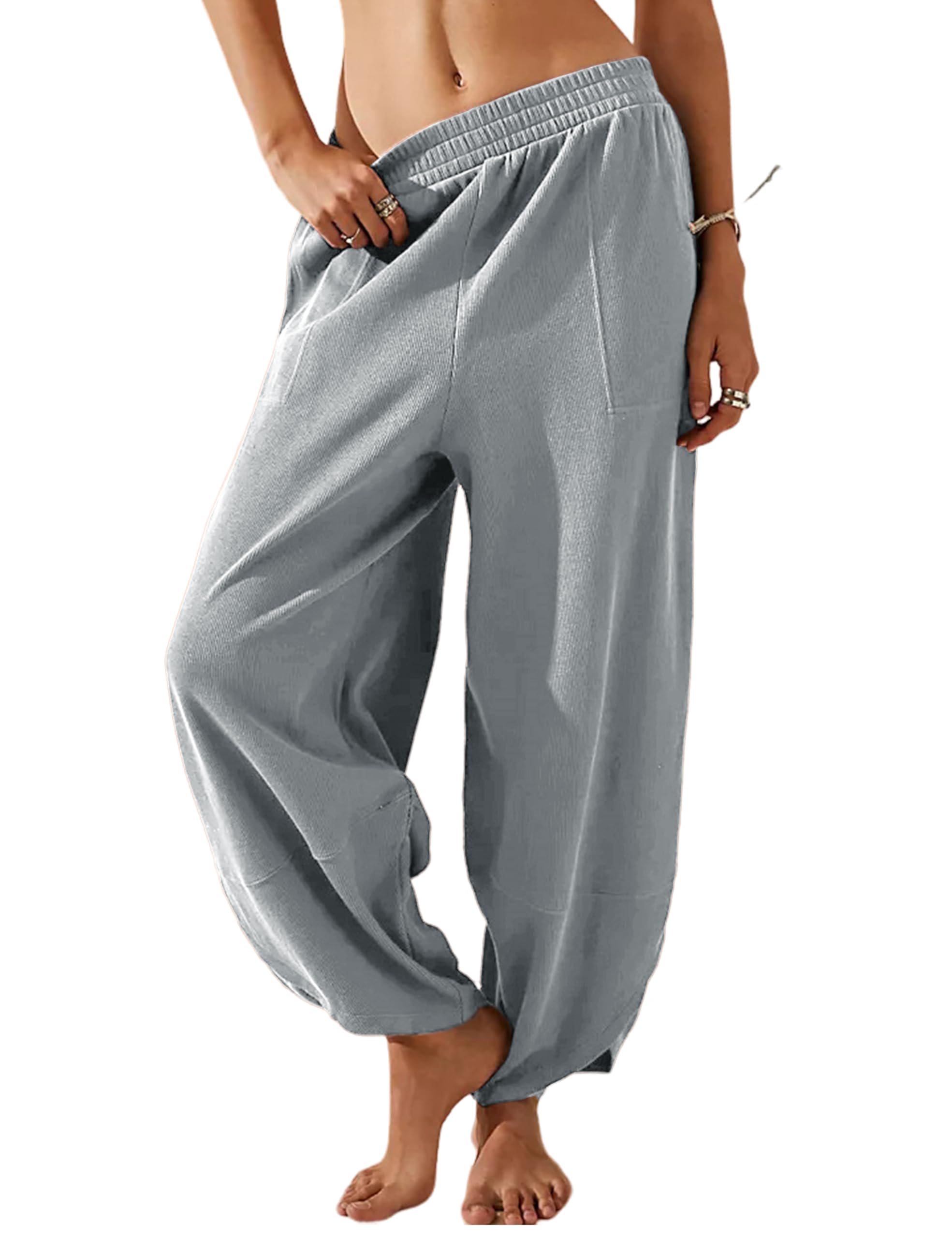 Womens Cotton Elastic Waisted Loose Palazzo Harem Pants(Buy 2 Free Shipping)