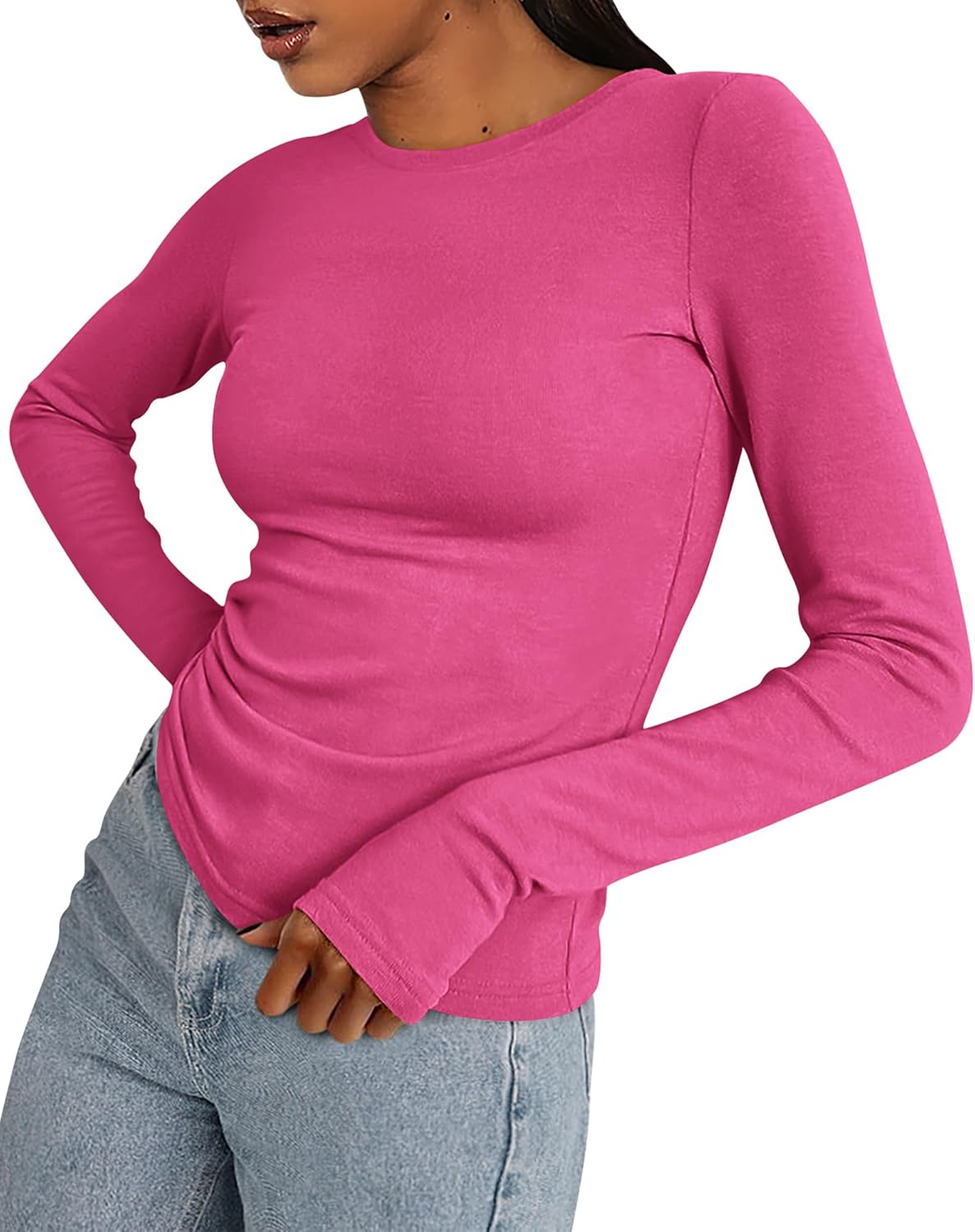 Womens Long Sleeve Shirts Stretchy Slim Fit Going Out Top with Thumb Holes