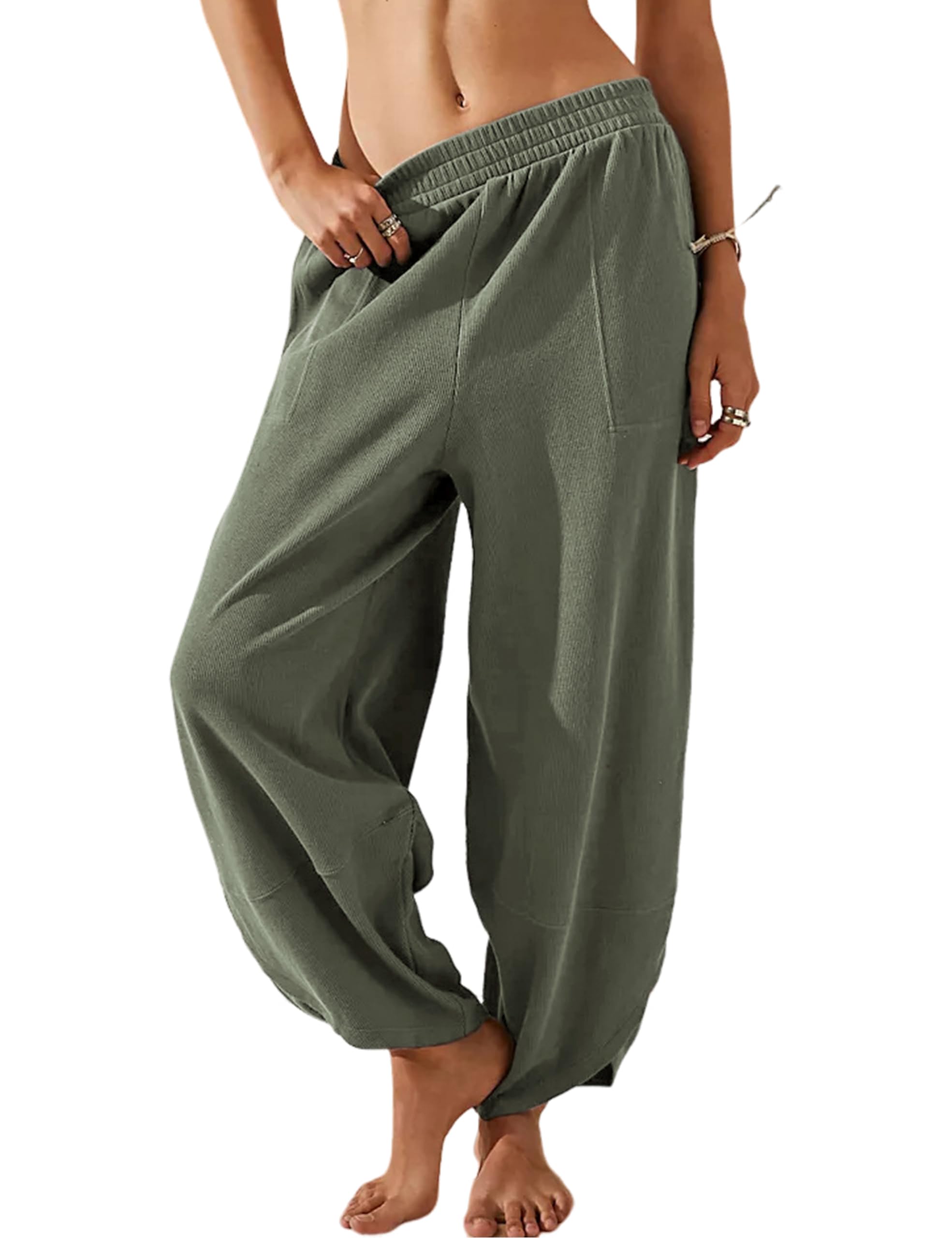 Womens Cotton Elastic Waisted Loose Palazzo Harem Pants(Buy 2 Free Shipping)