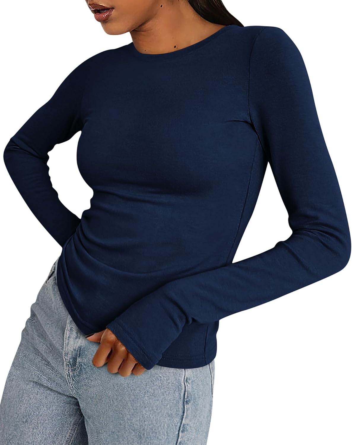 Womens Long Sleeve Shirts Stretchy Slim Fit Going Out Top with Thumb Holes