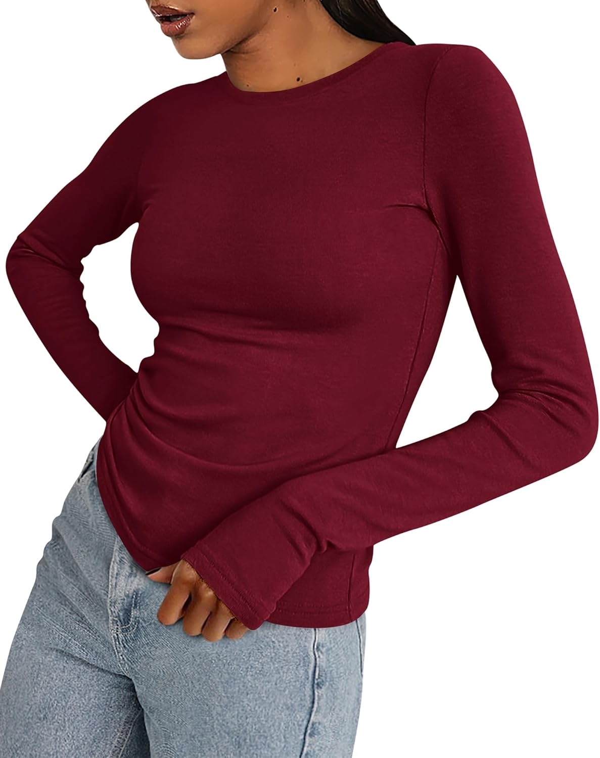 Womens Long Sleeve Shirts Stretchy Slim Fit Going Out Top with Thumb Holes
