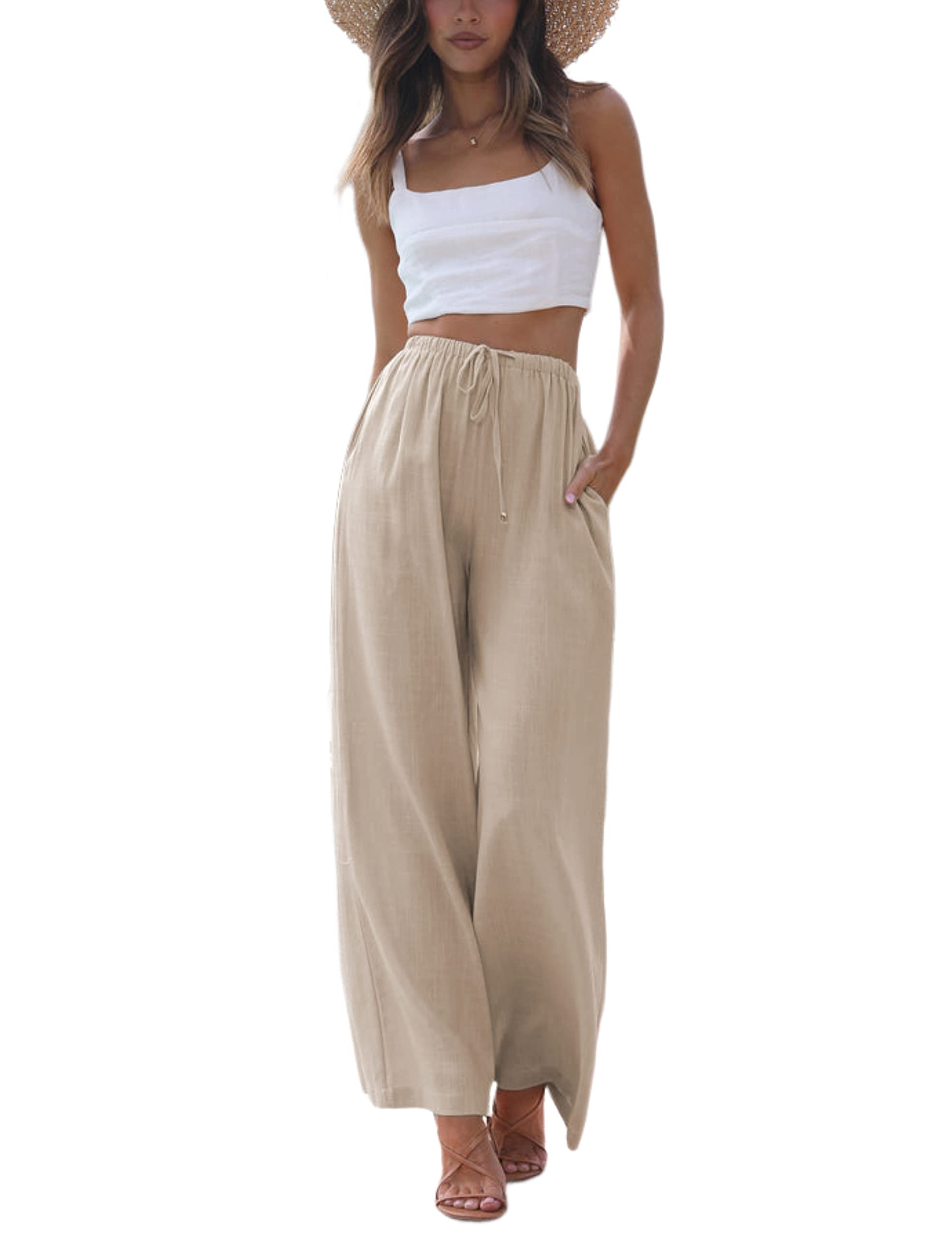 Women's Summer Wide Leg Cotton Linen Pants