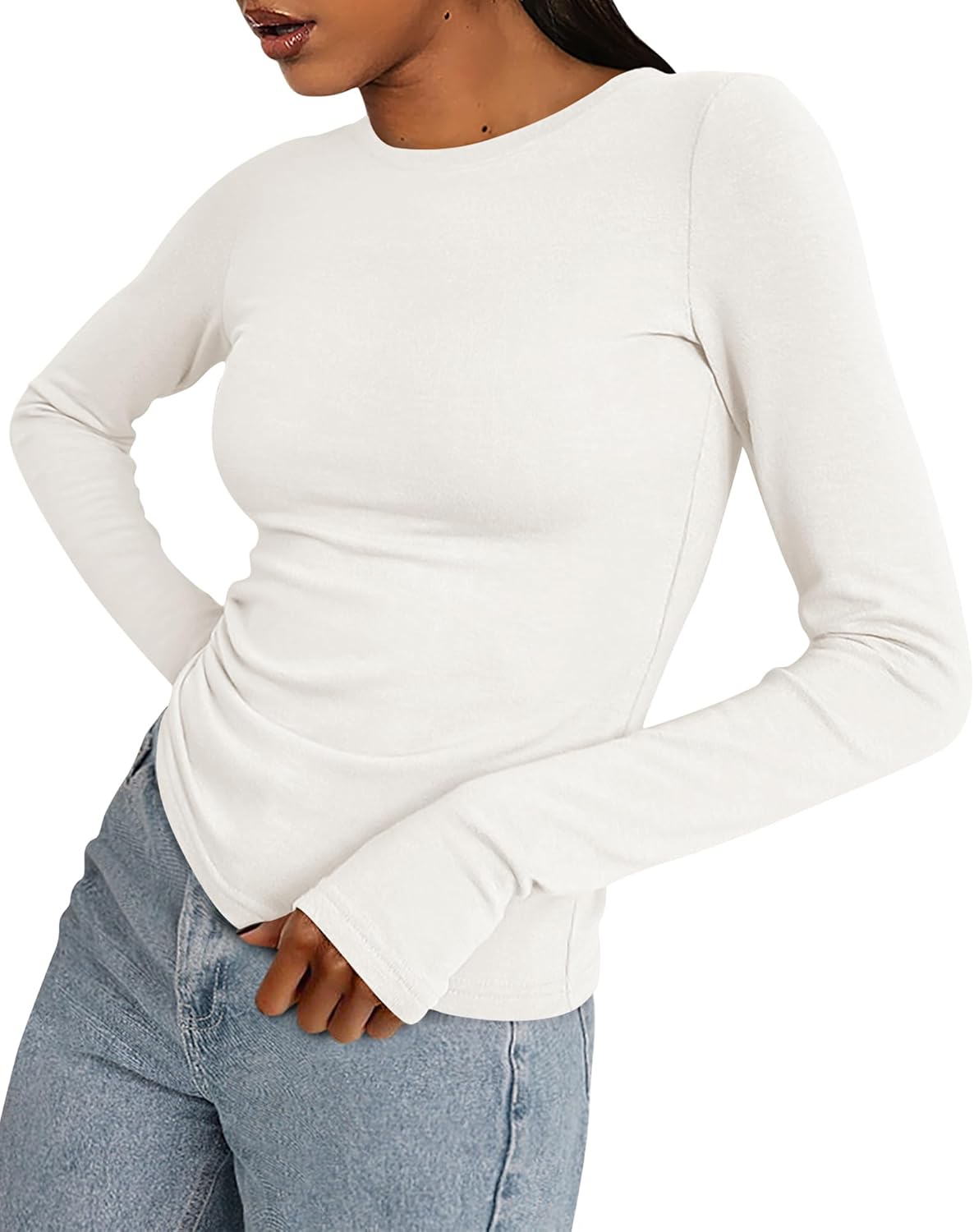 Womens Long Sleeve Shirts Stretchy Slim Fit Going Out Top with Thumb Holes