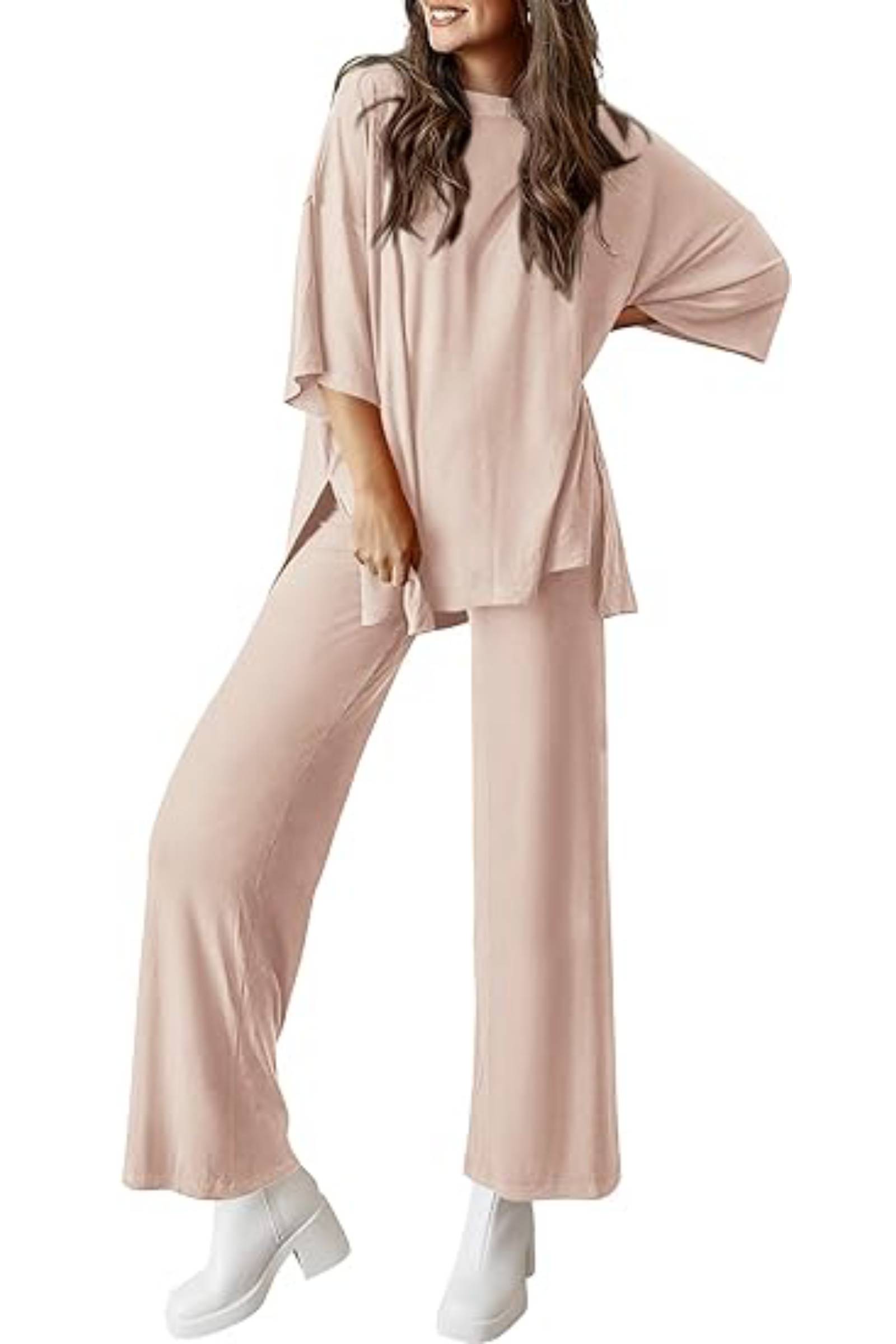 ⏰Hot Sale-Women's 2 Piece Outfits Casual Short Tops and Wide Leg Pants Lounge Sets (Buy 2 Free Shipping)