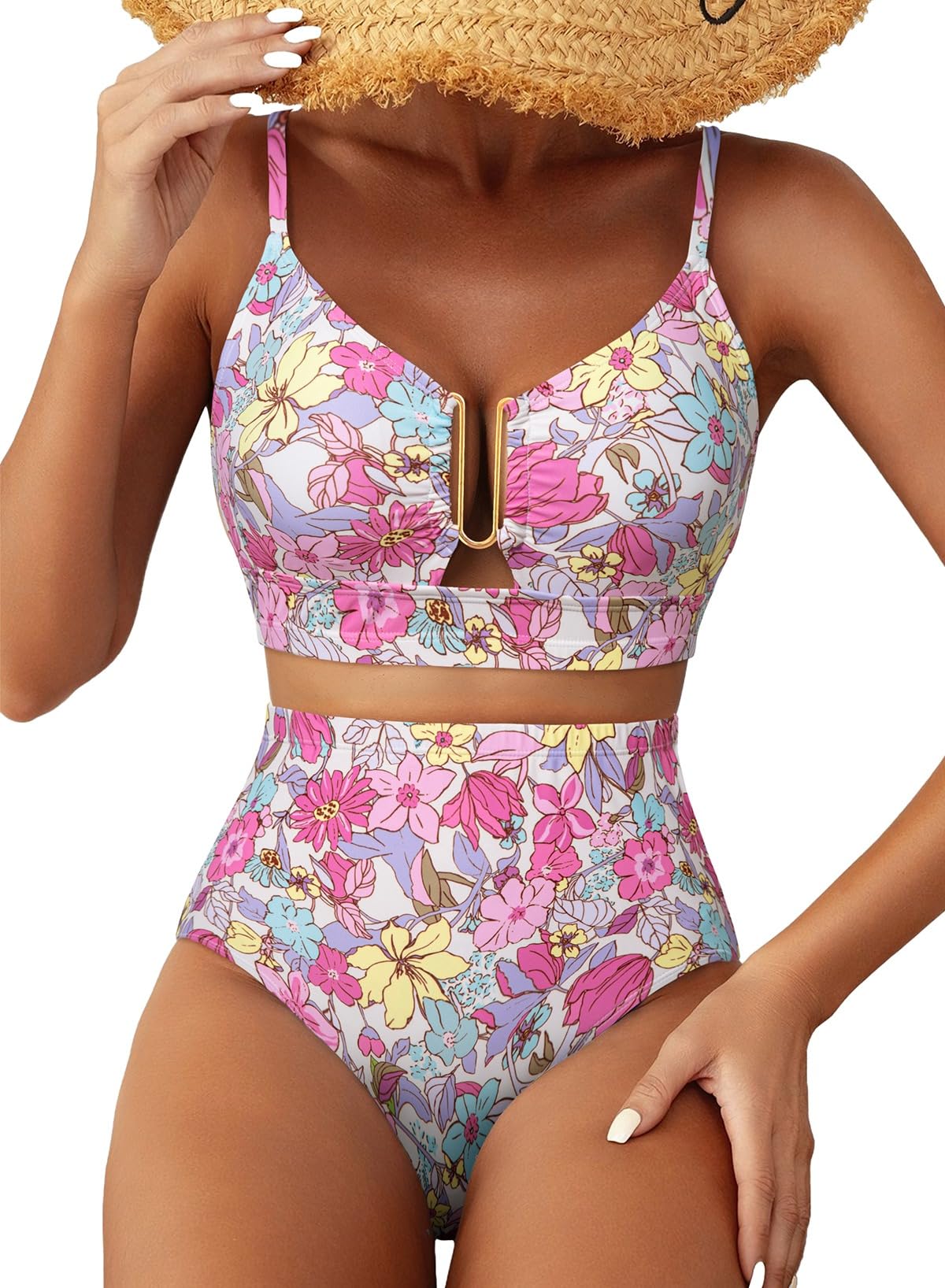 Womens Floral Print 2 Piece High Waisted U Wire Bikini Set 