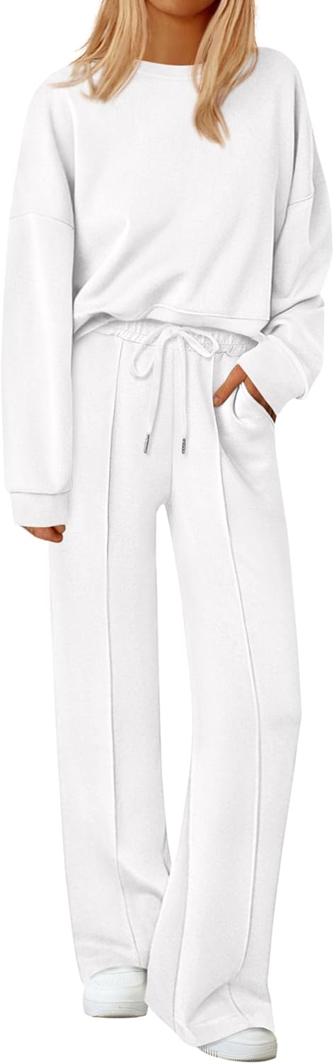 Womens Trendy Long Sleeve Sweatshirt Wide Leg Pants Loungewear Set