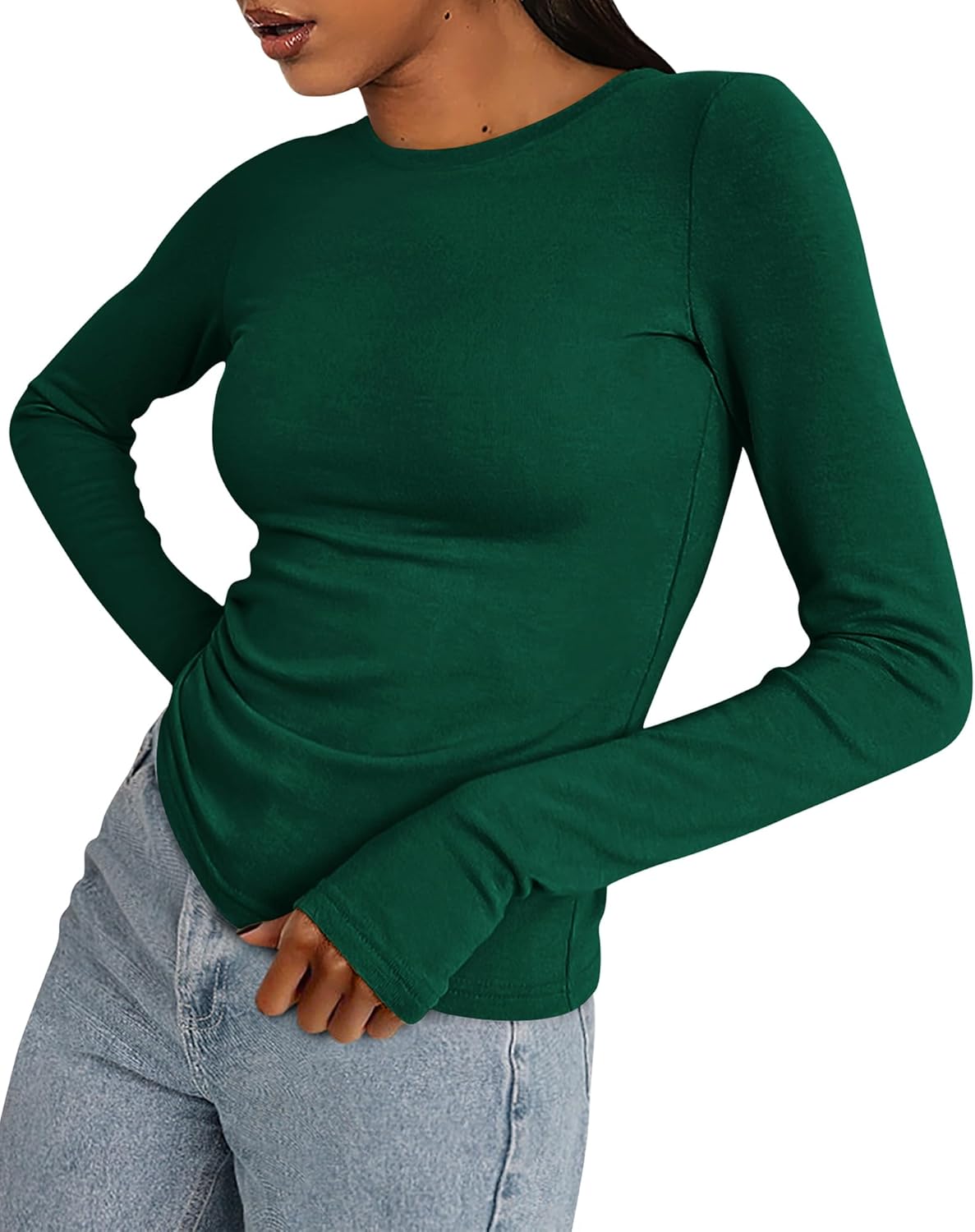 Womens Long Sleeve Shirts Stretchy Slim Fit Going Out Top with Thumb Holes