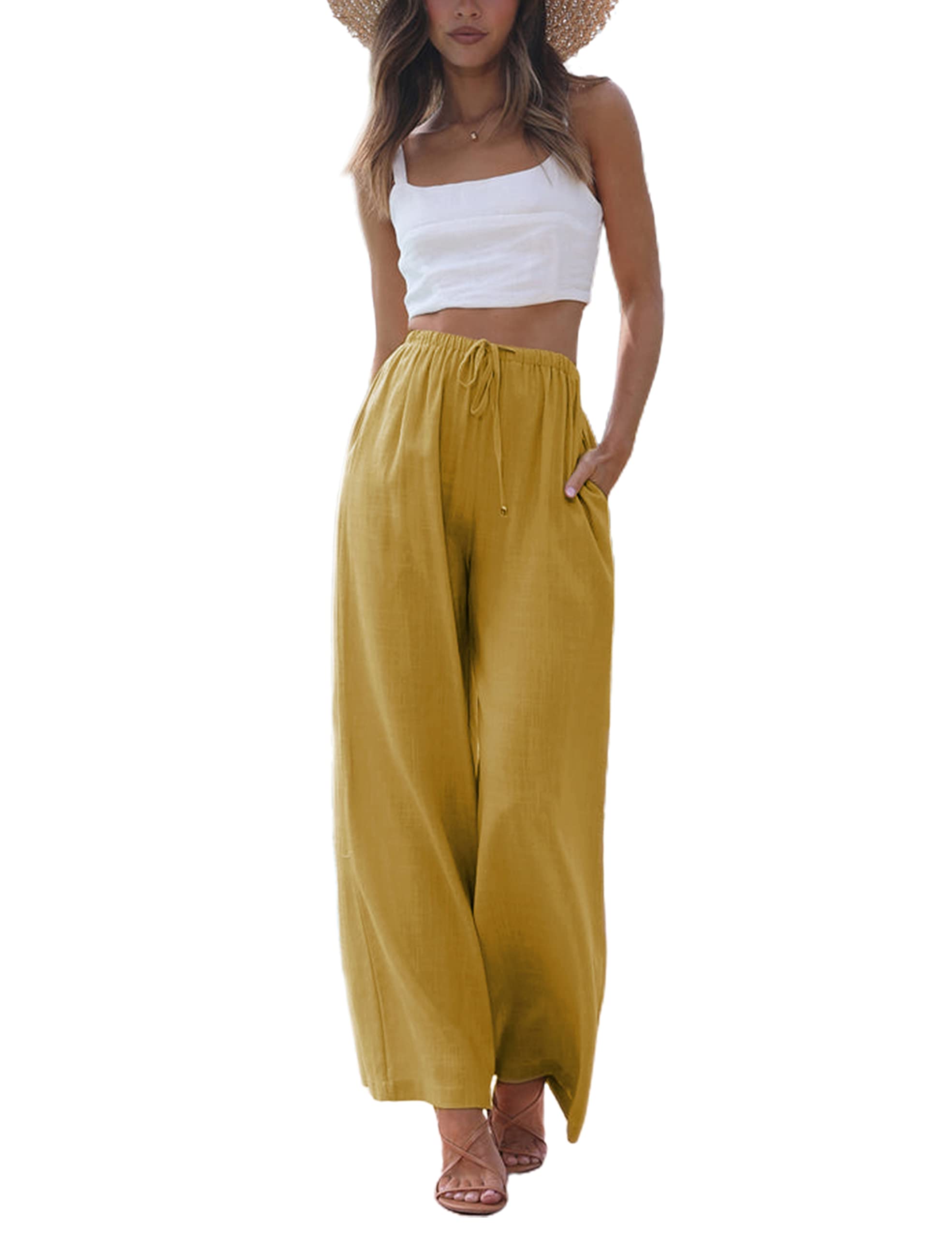 Women's Summer Wide Leg Cotton Linen Pants