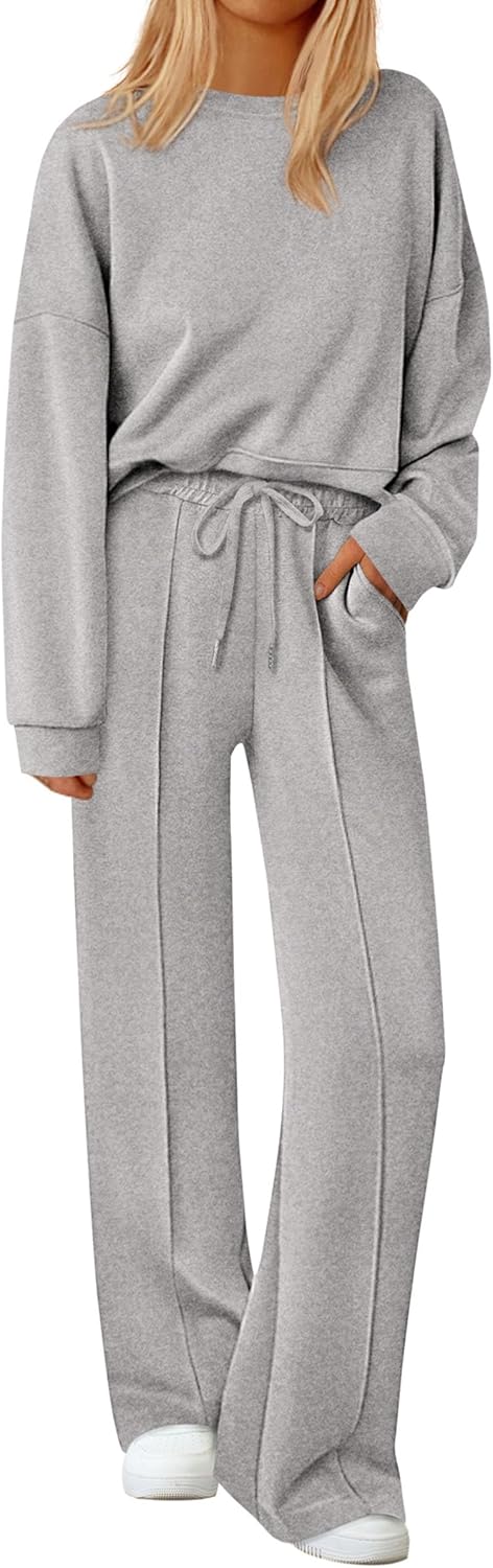 Womens Trendy Long Sleeve Sweatshirt Wide Leg Pants Loungewear Set