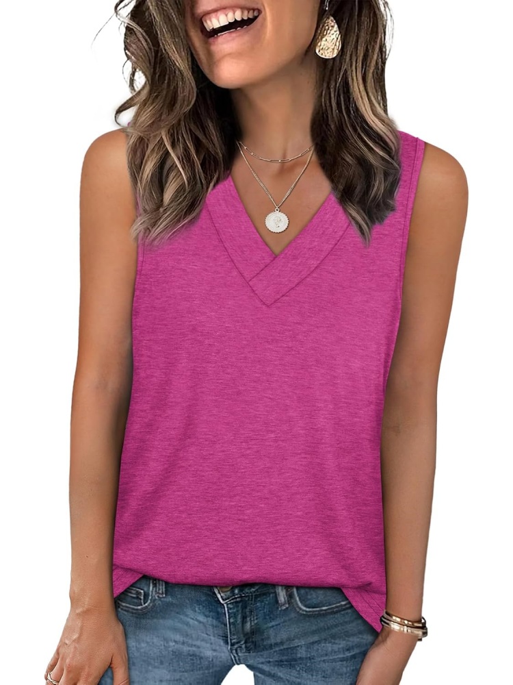 Womens Summer V Neck Sleeveless Basic Tee