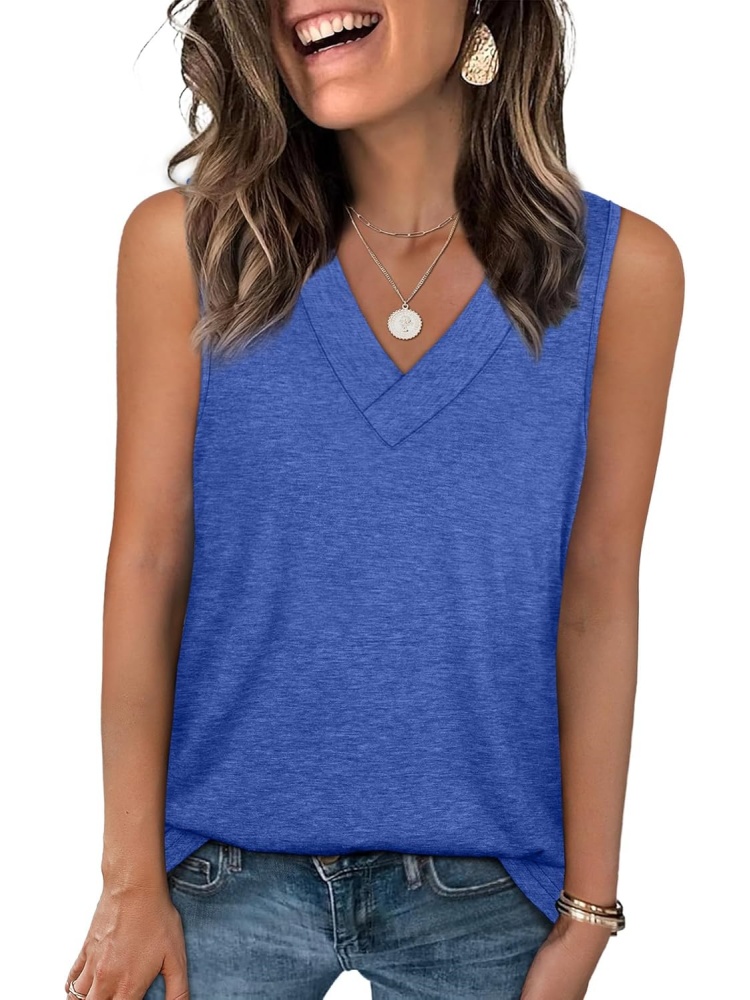 Womens Summer V Neck Sleeveless Basic Tee