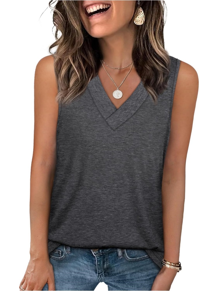 Womens Summer V Neck Sleeveless Basic Tee