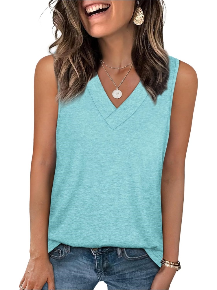 Womens Summer V Neck Sleeveless Basic Tee