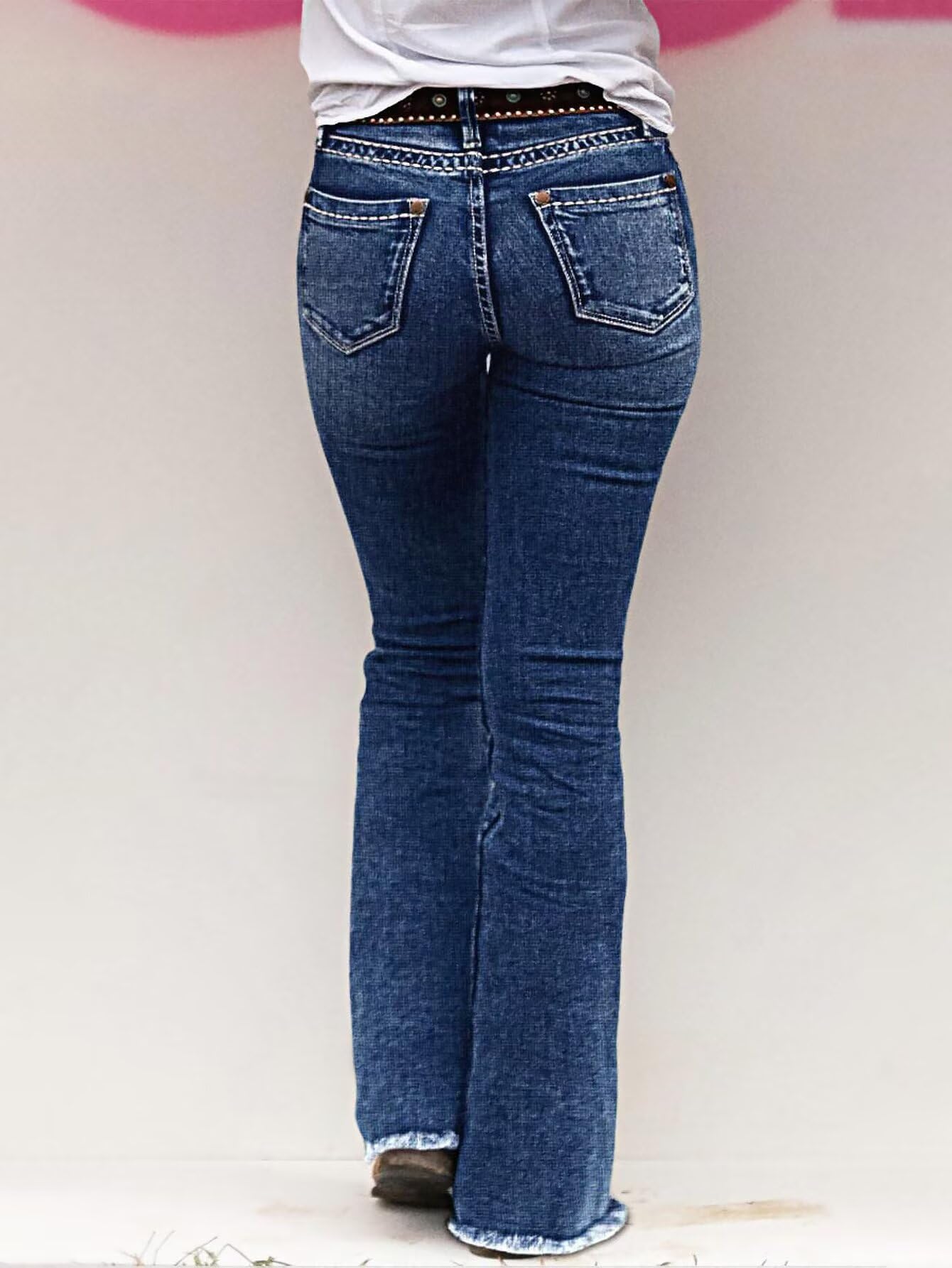 Women's Raw Hem Button Side Mid Waist Bootcut Jeans