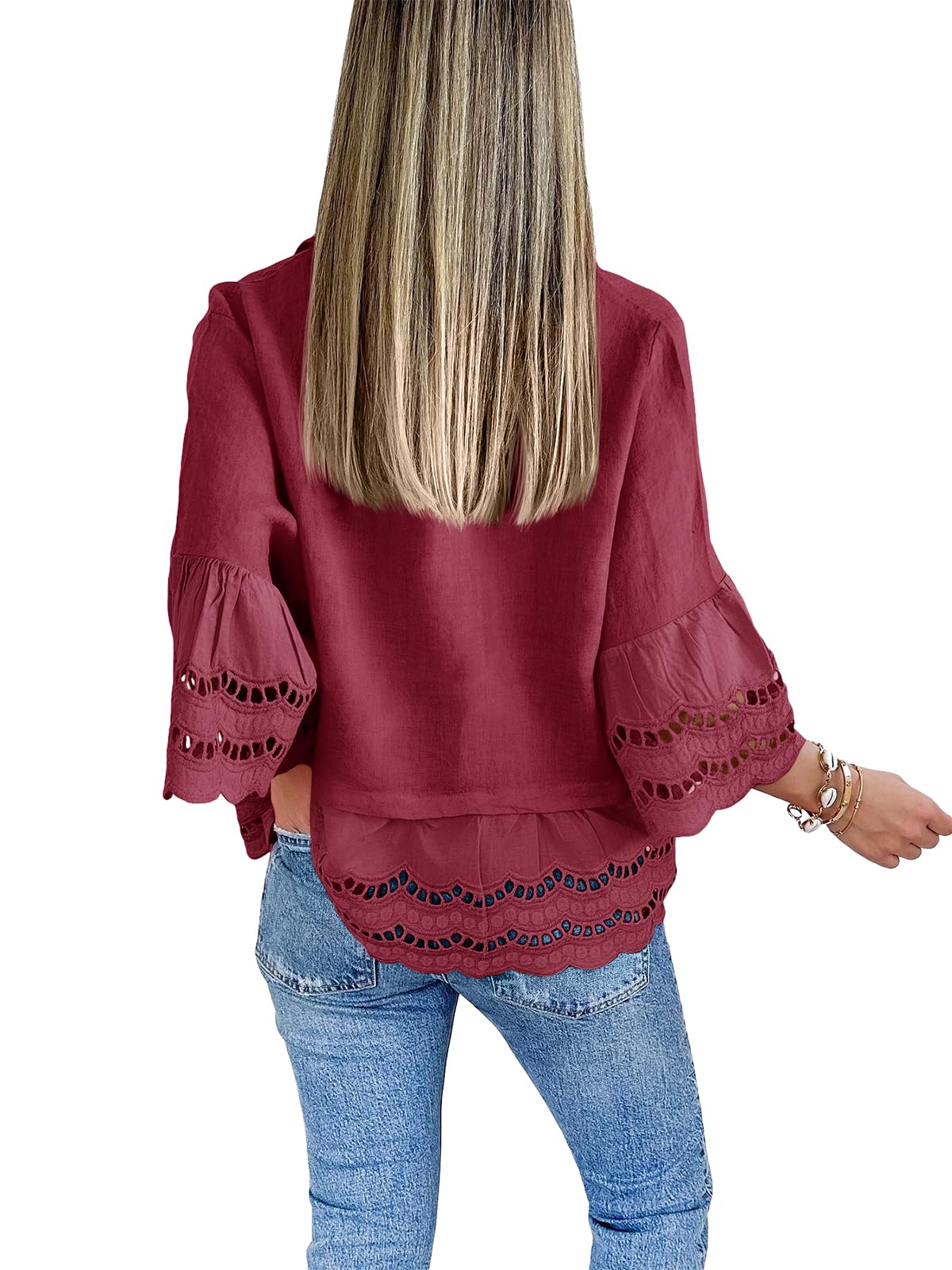 2024 New Chic Ruffle Hem Blouse with Hollow Out Design(Buy 2 10% OFF!!!）