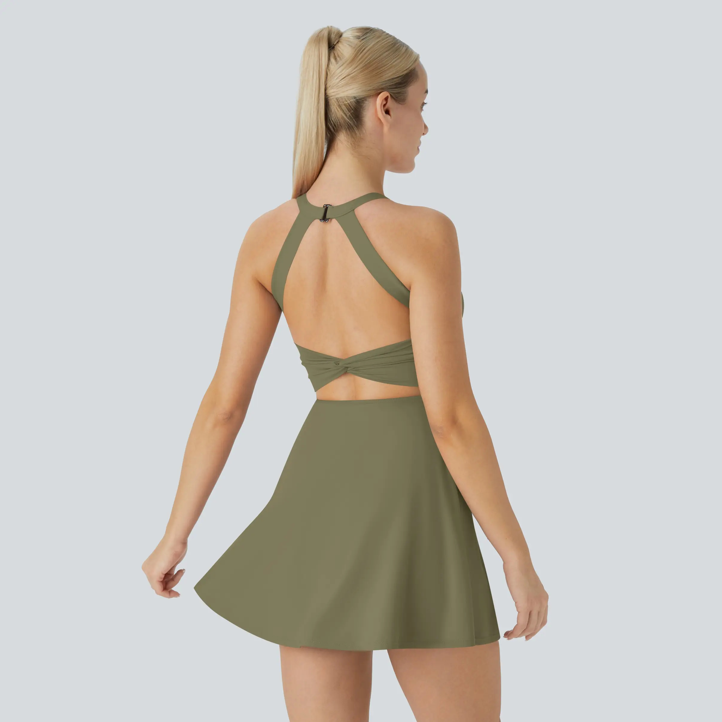 Airy Backless Twisted Flare Low Support Dance Active Dress