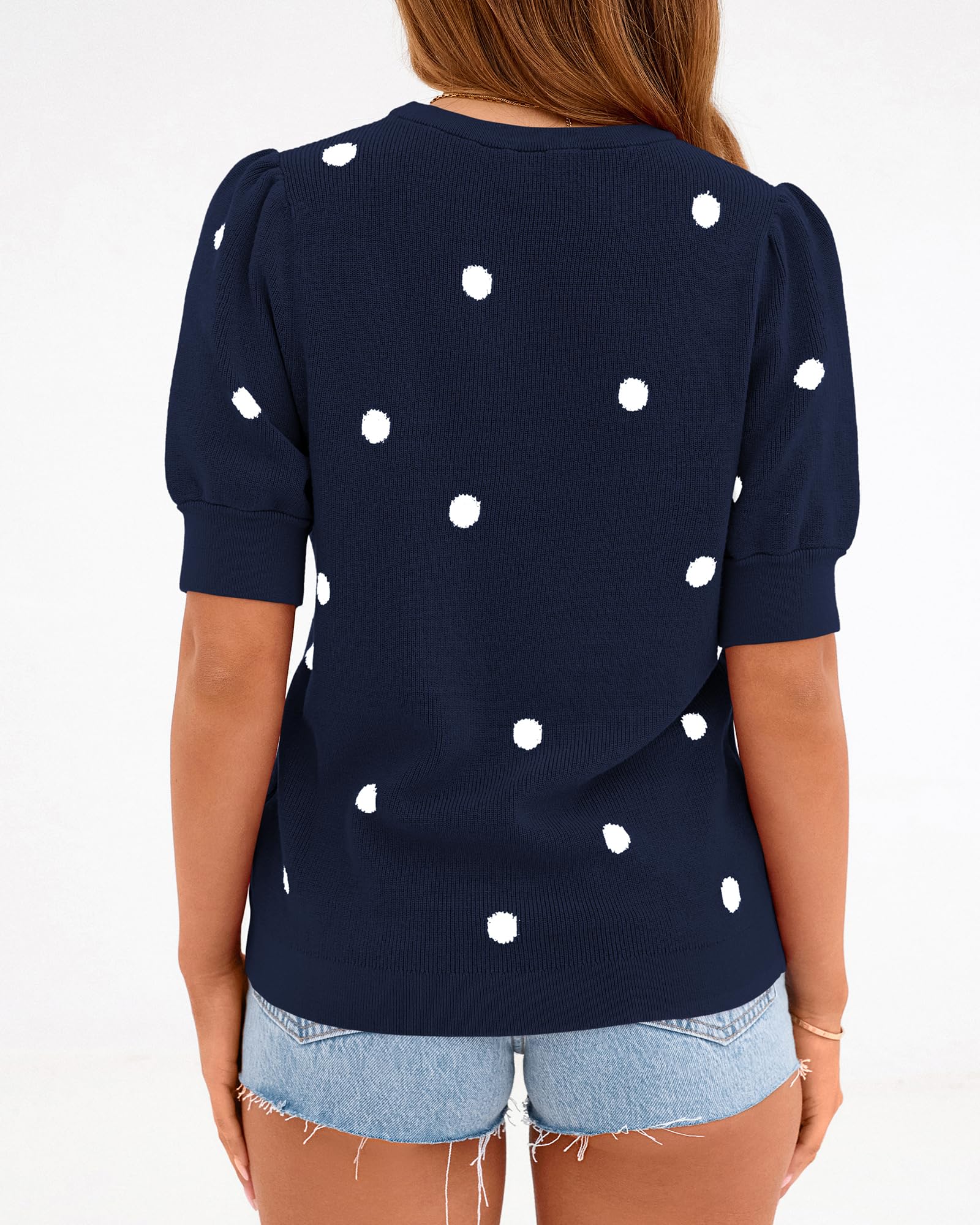 Womens Polka Dot Short Sleeve Crew Neck Sweater(buy 2 free shipping)