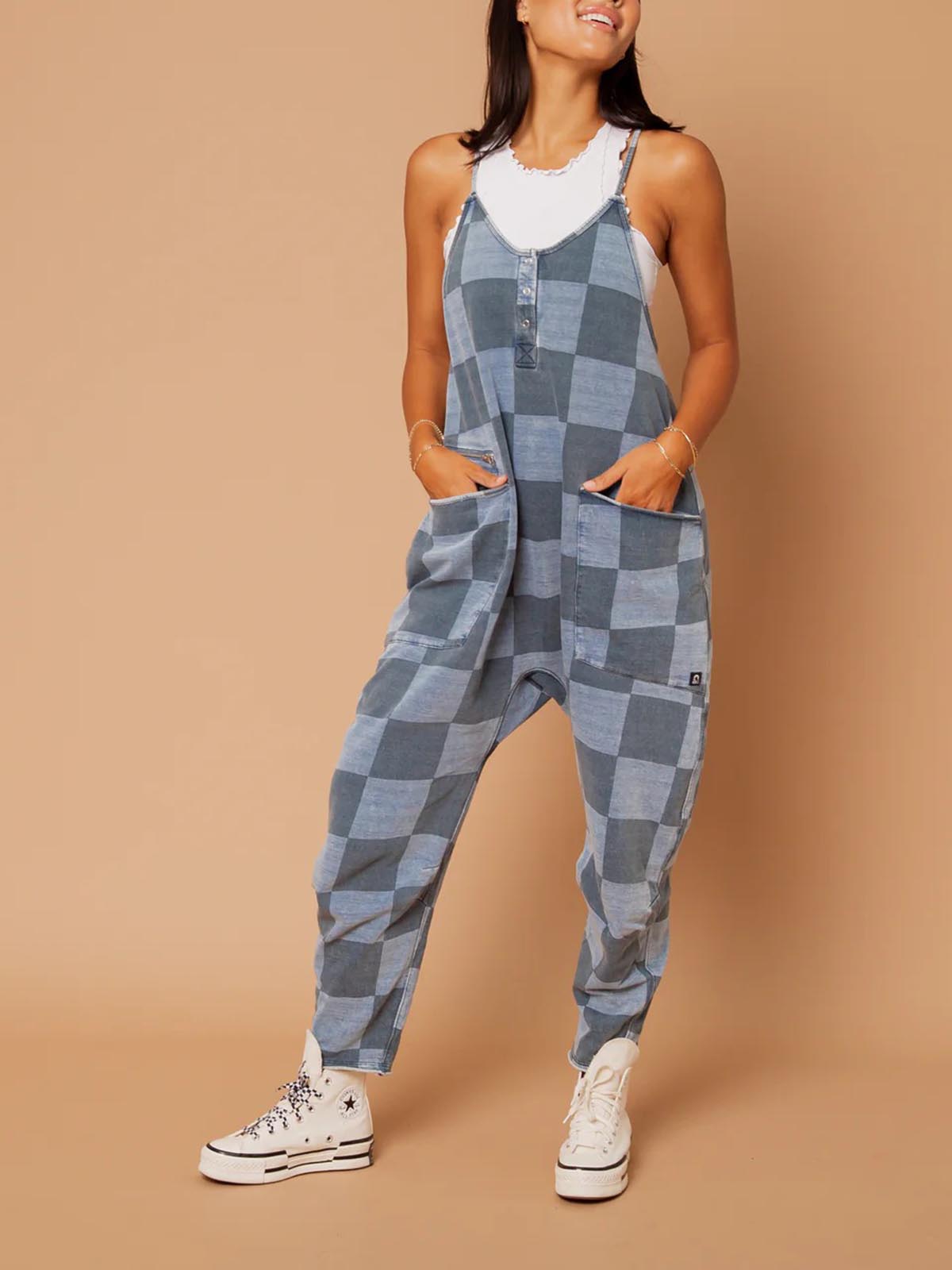 Women's Denim Button Neck Suspender Jumpsuit Casual Overalls(BUY 2 FRRE SHIPPING)