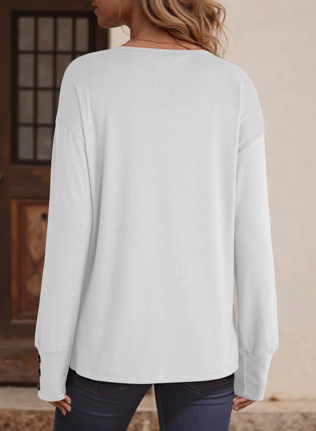 Women's Casual Long Sleeve V Neck Pullover Shirts