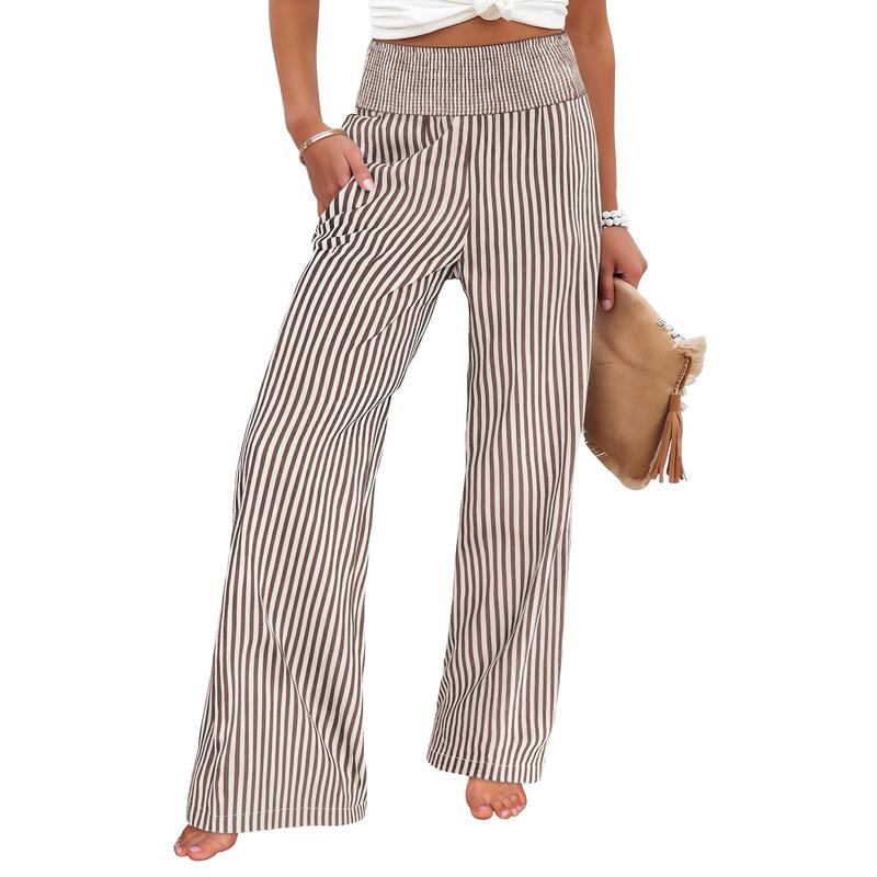 Womens Gingham Palazzo High Waisted Pants