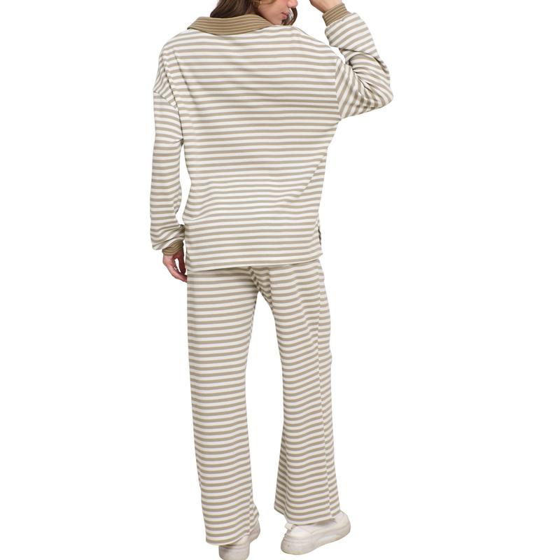 Women's Striped V-Neck Knit Top & Wide-Leg Trouser Pants 2-Piece Sweater Set(45% OFF!!!)