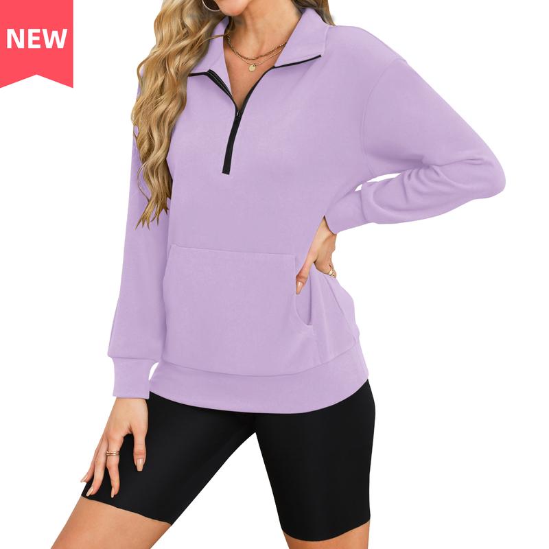Women's Half Zip Long sleeve Oversized Sweatshirt with Kangaroo Pocket