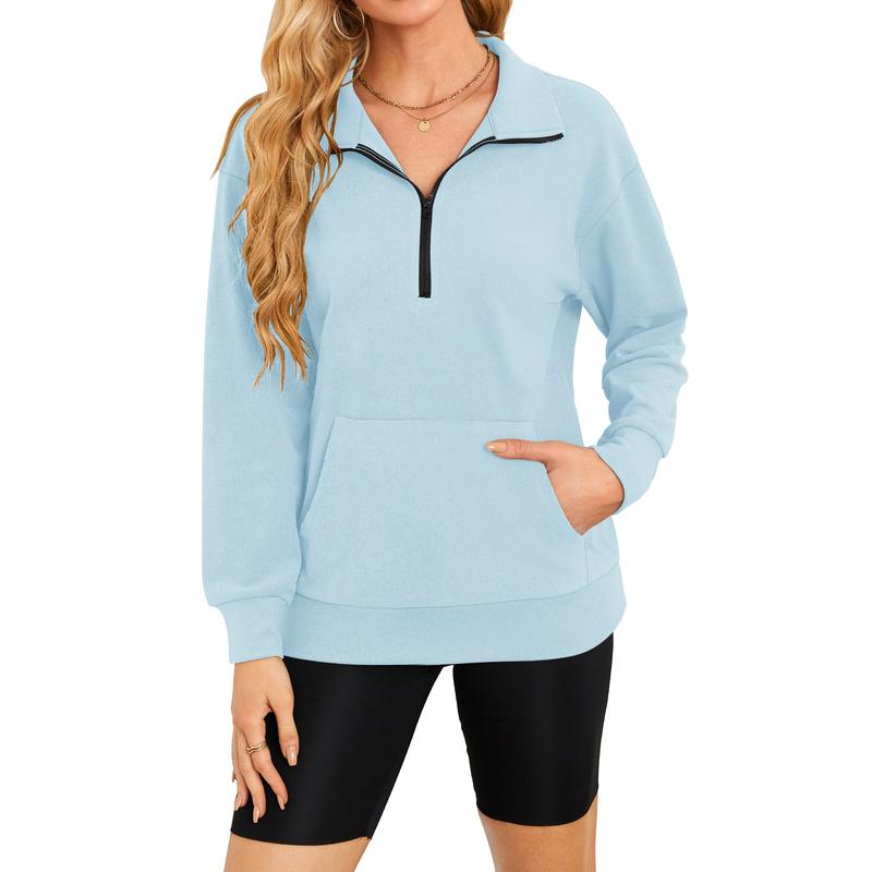 Women's Half Zip Long sleeve Oversized Sweatshirt with Kangaroo Pocket