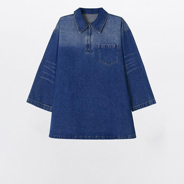 Women's 1/4 Zip Up Short Jean Dresses with Pockets