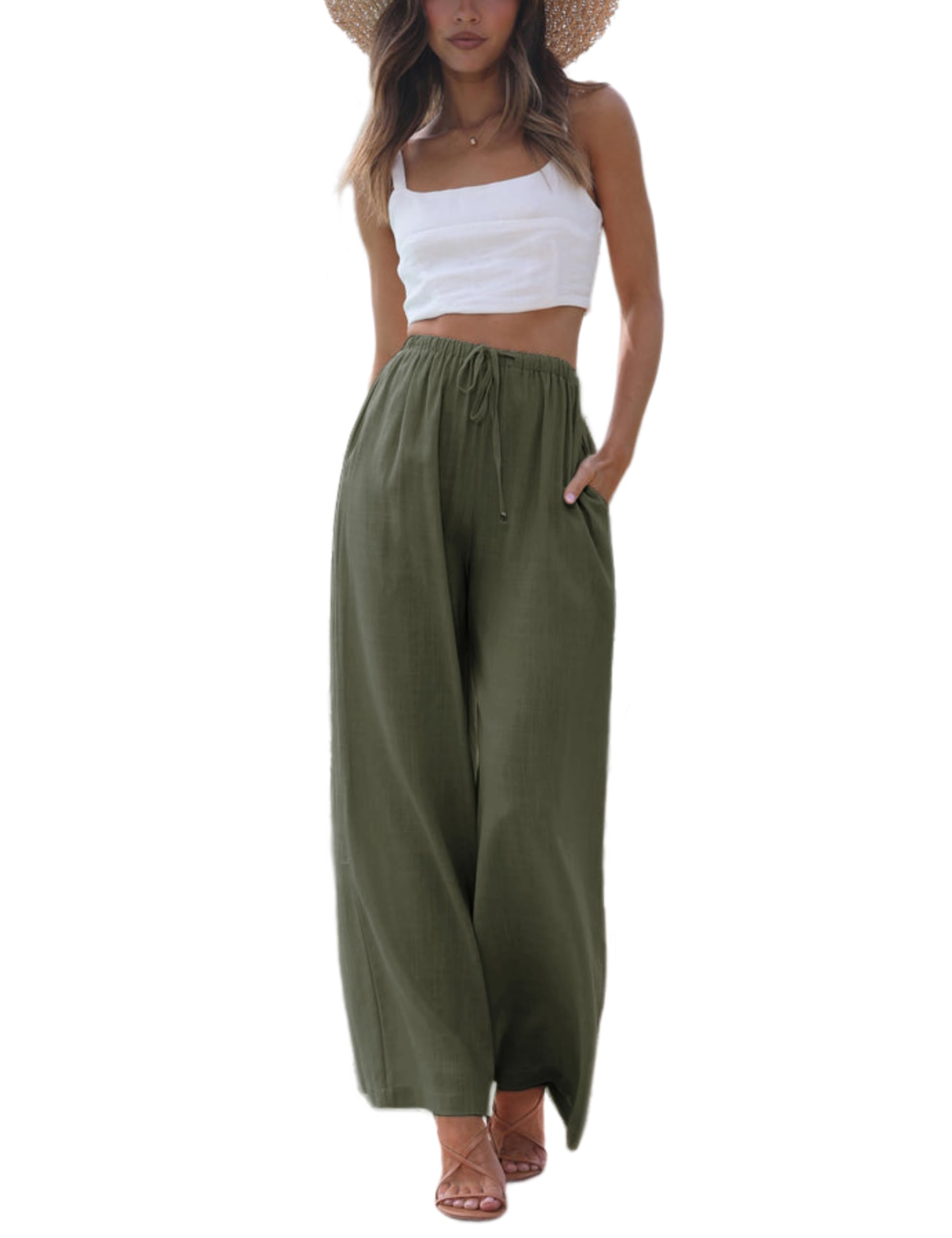 Women's Summer Wide Leg Cotton Linen Pants