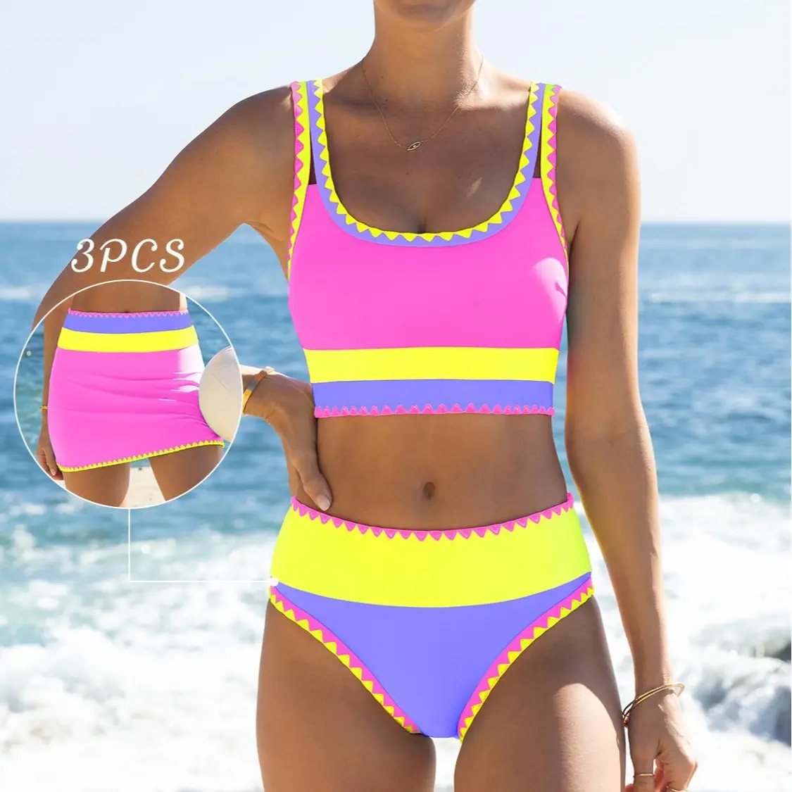 Women Tummy Control High Waisted Bikini 3 Piece Bathing Suits