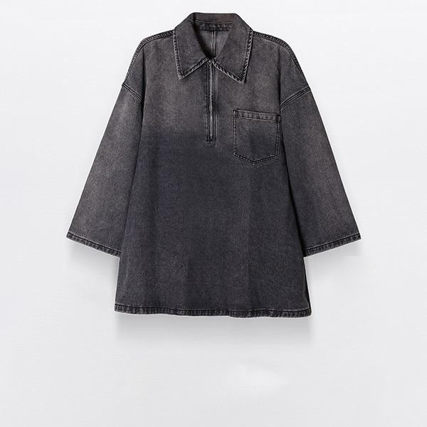 Women's 1/4 Zip Up Short Jean Dresses with Pockets