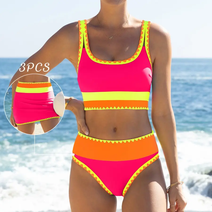 Women Tummy Control High Waisted Bikini 3 Piece Bathing Suits