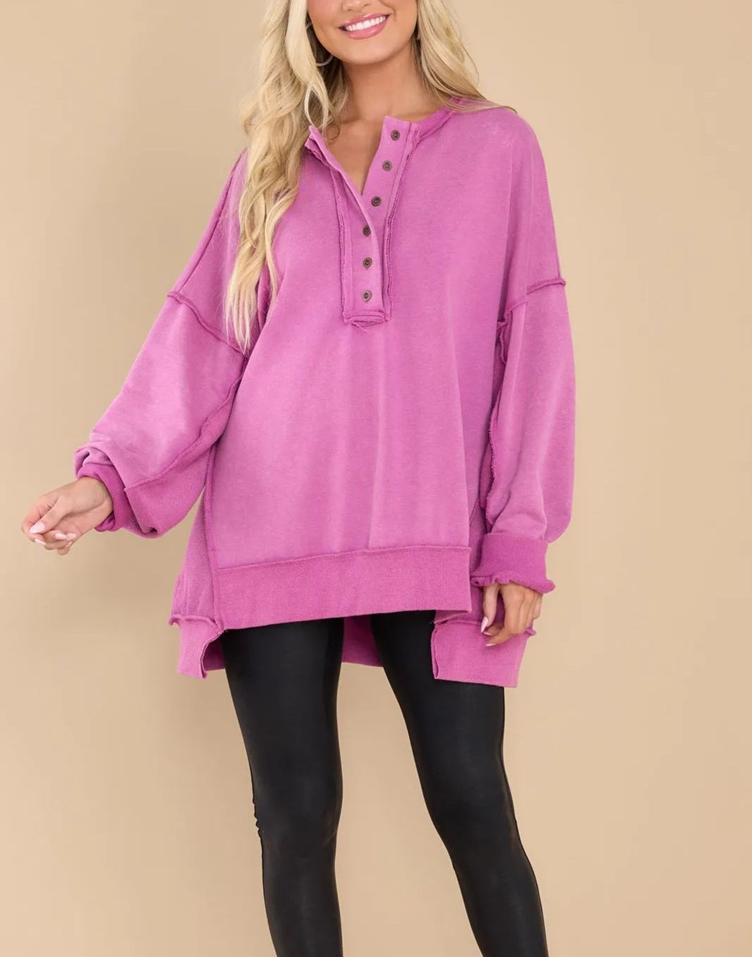 Oversized Casual Buttoned Henley Sweatshirt (Buy 2 Free Shipping)