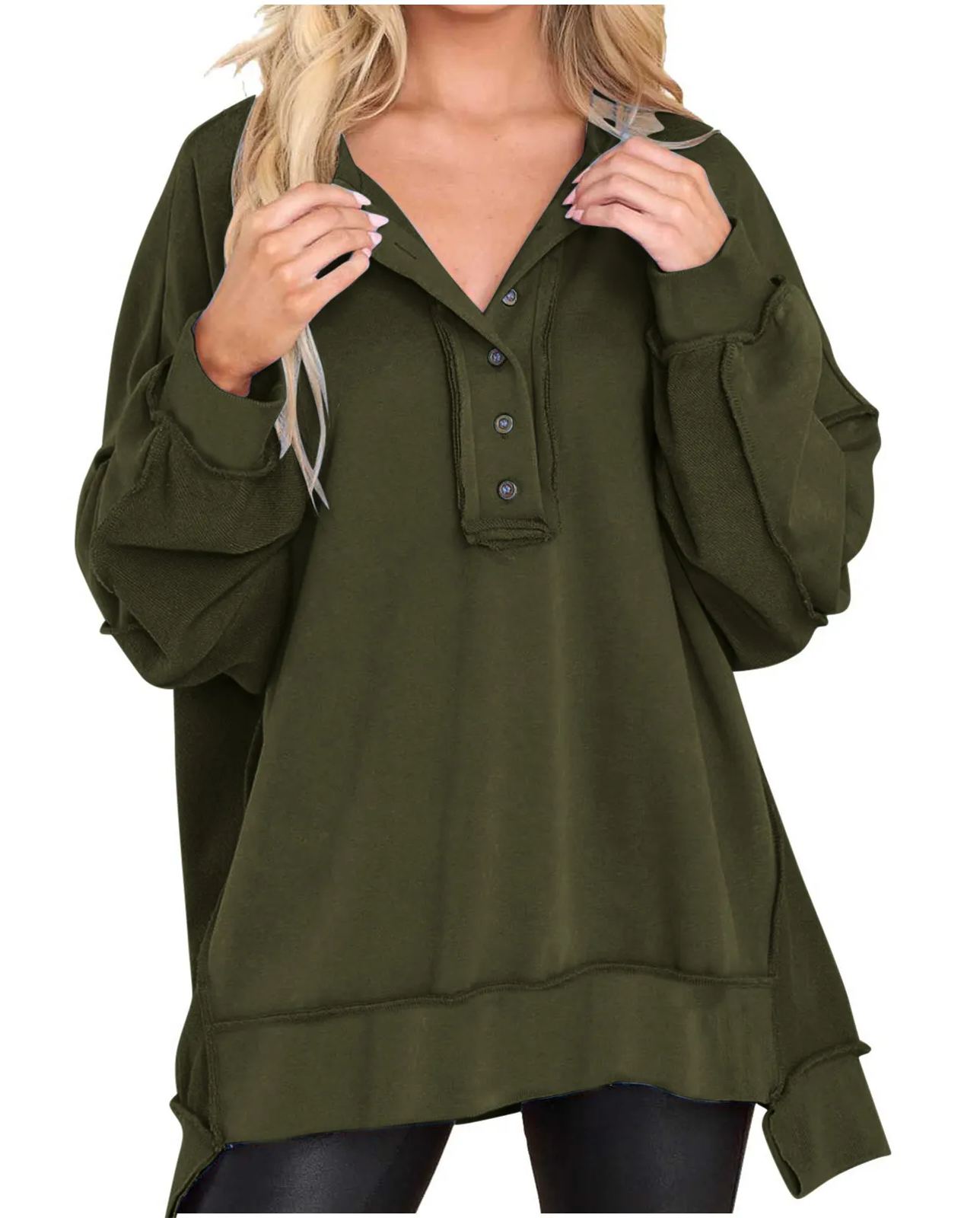 Oversized Casual Buttoned Henley Sweatshirt (Buy 2 Free Shipping)